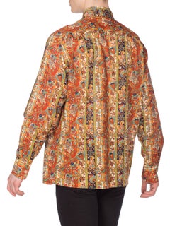 1960s Mens Saks Victorian Paisley Printed Cotton Shirt