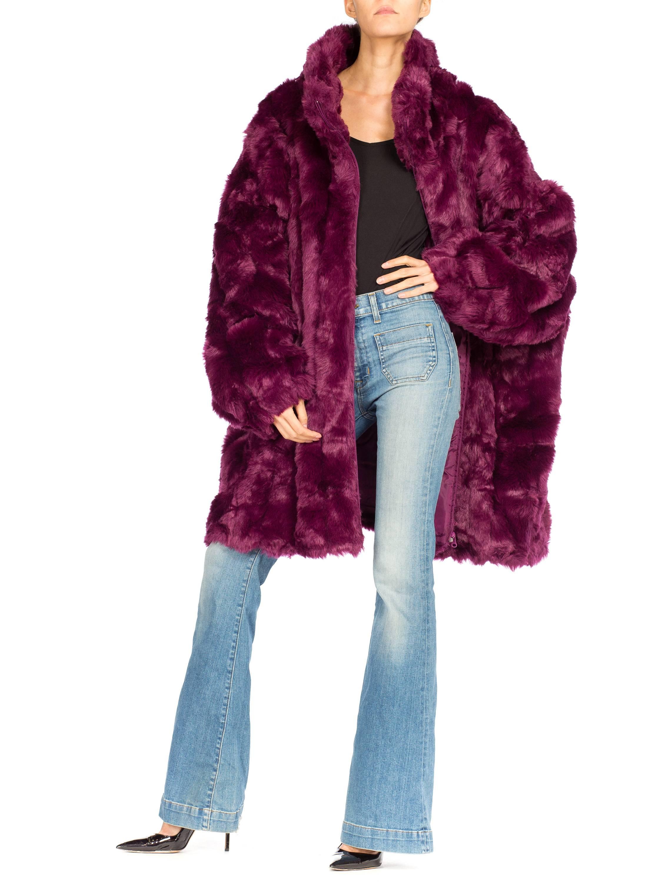 Giant Eggplant Purple Oversized Full Length Faux Fur Coat 3