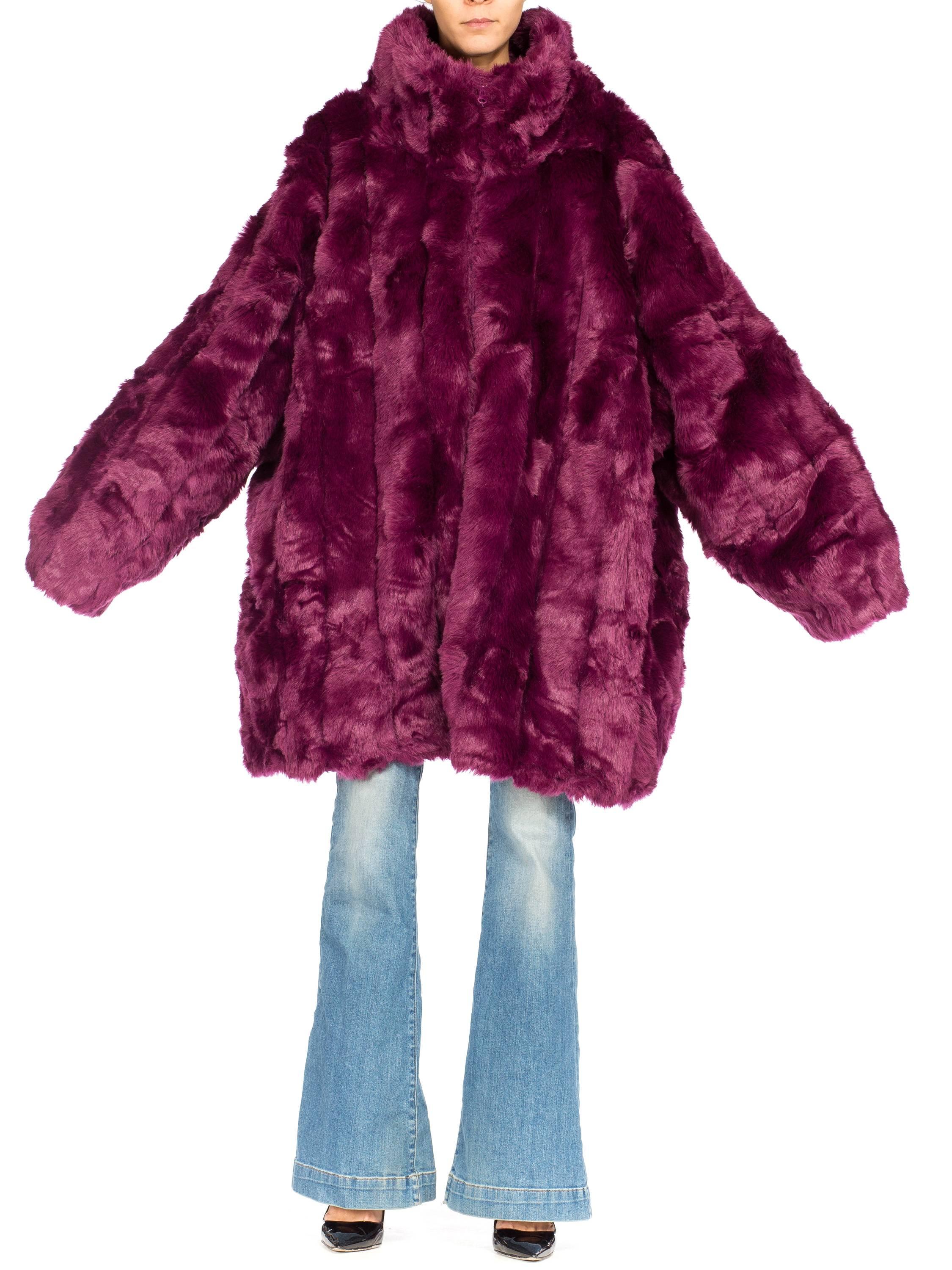 Giant Eggplant Purple Oversized Full Length Faux Fur Coat 6