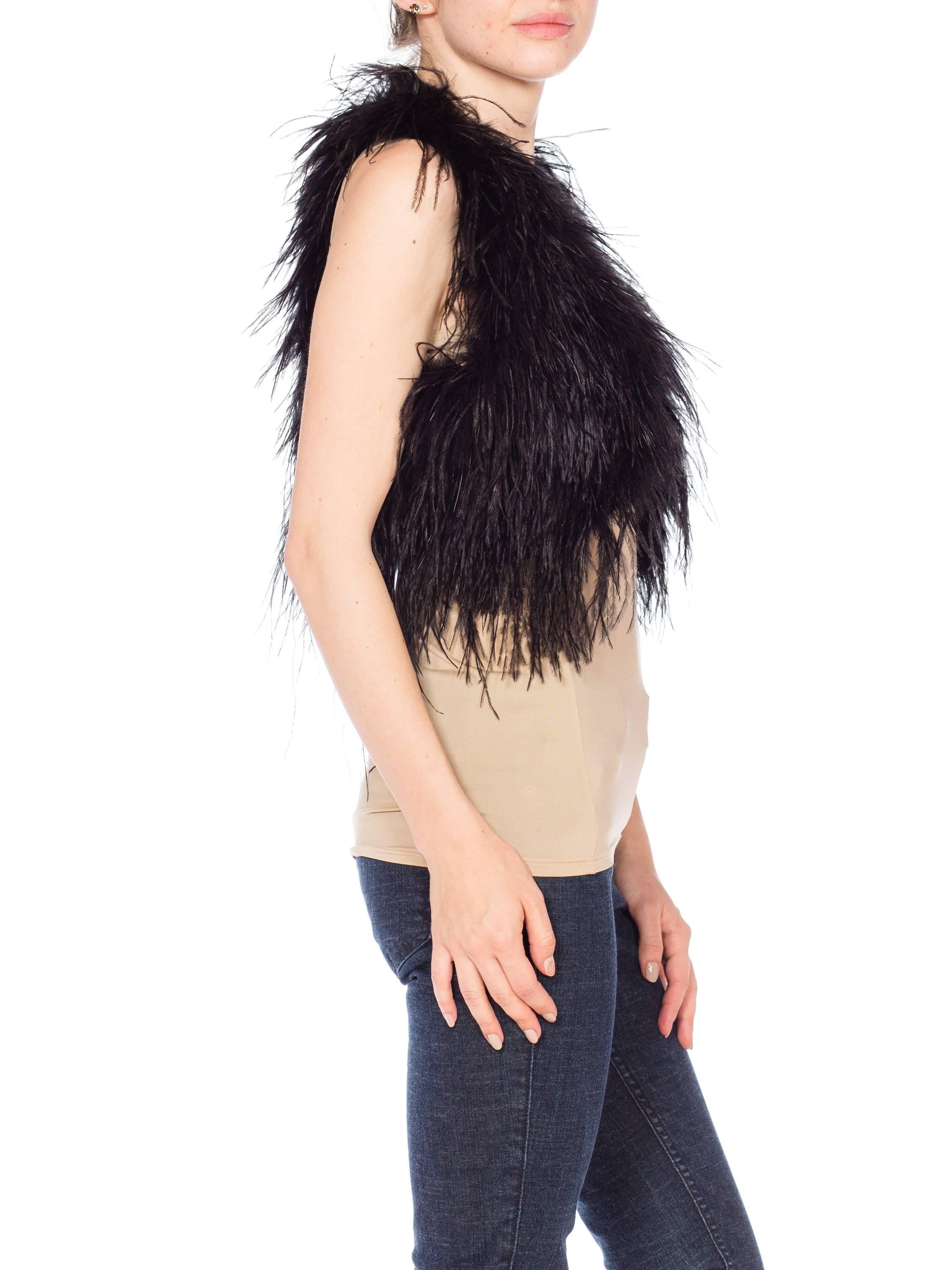 Women's Black fluffy ostrich feather Boho Vest
