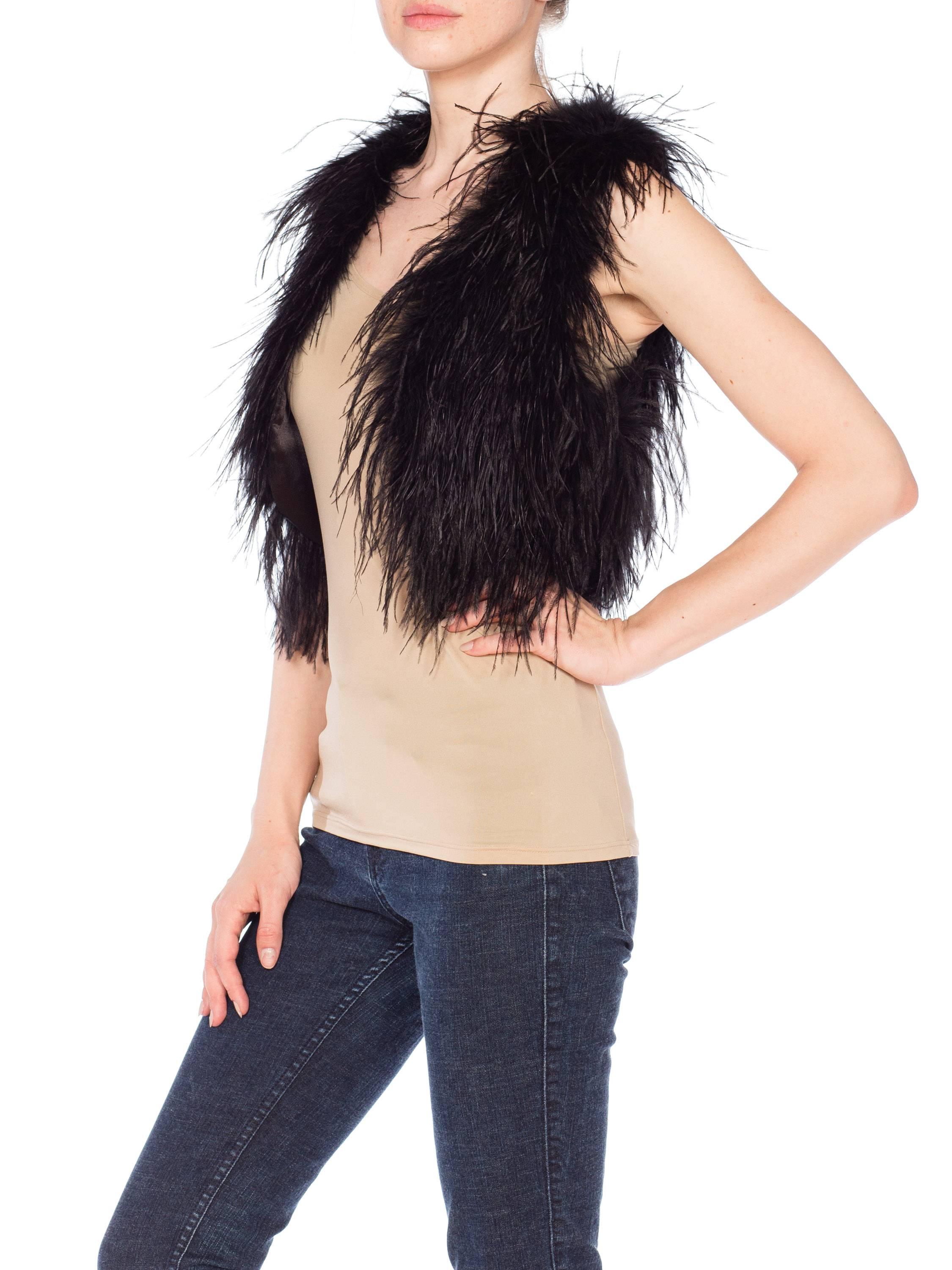 Black fluffy ostrich feather Boho Vest 3