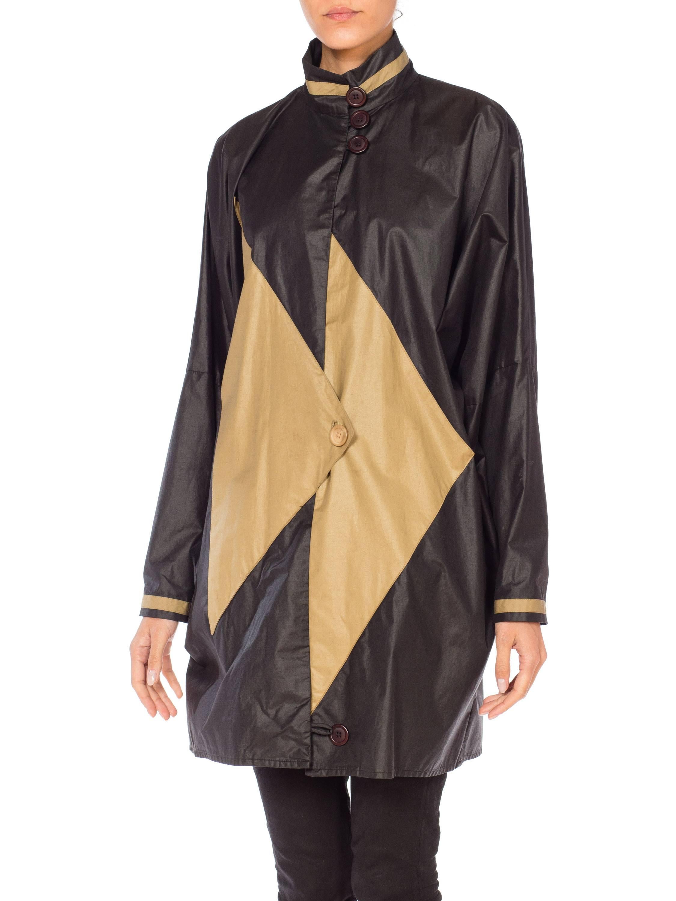 1980S Black & Beige Cotton Oversized Modernist Coat Jacket 1