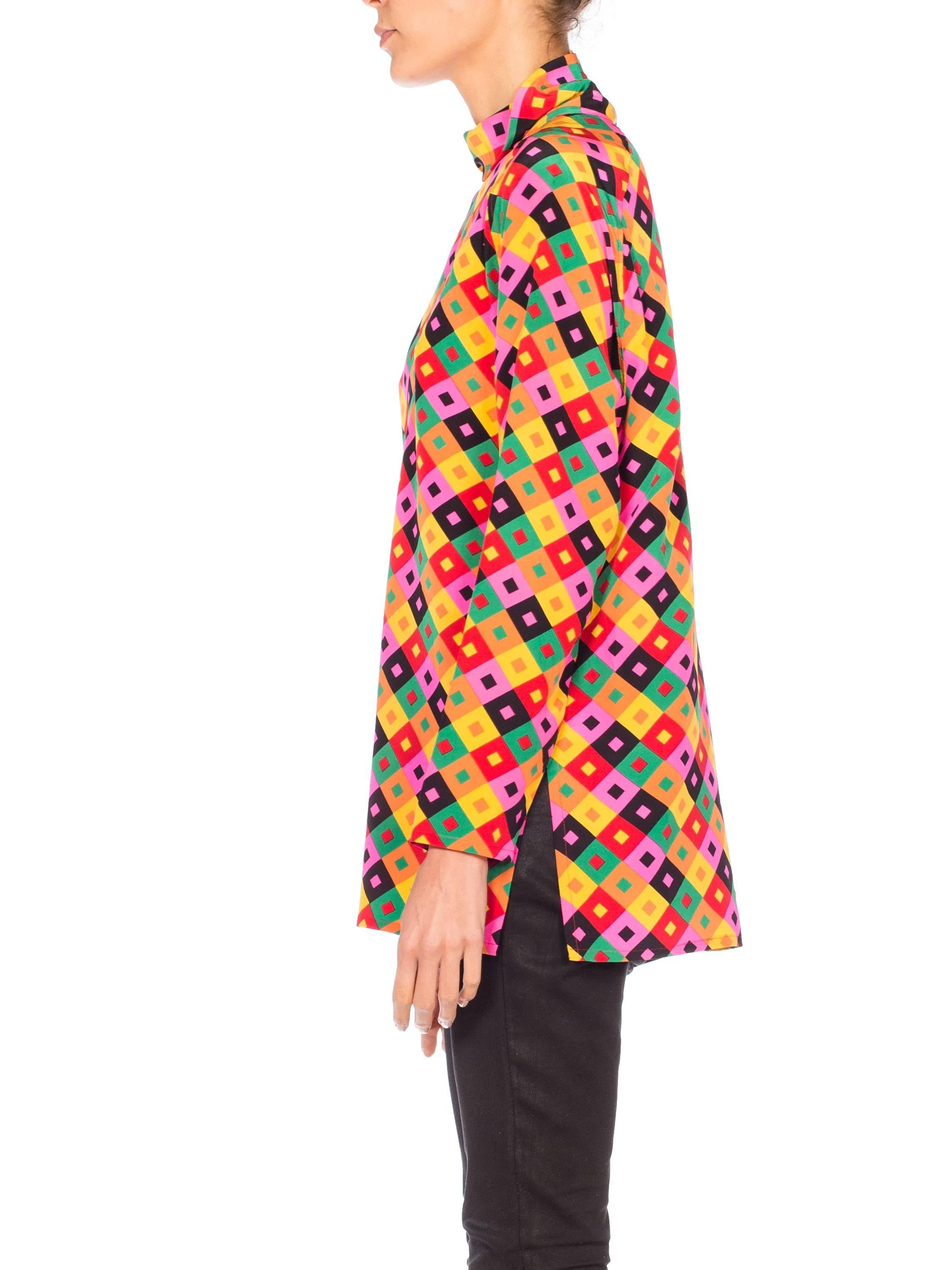 1980s Guy Laroche Psychedelic Silk Turtle Neck Blouse  In Excellent Condition In New York, NY