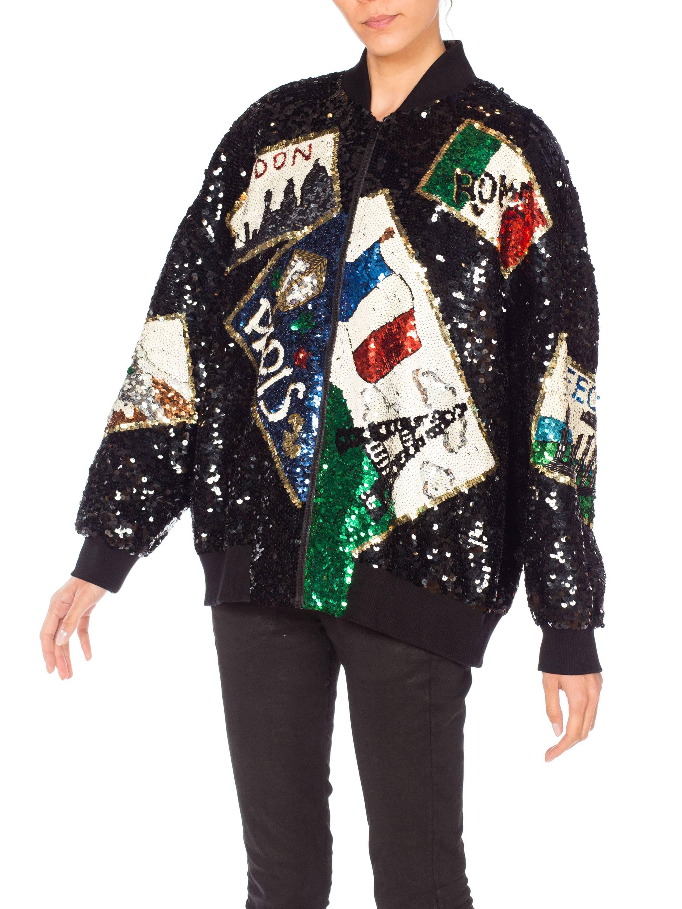 1980s London, Paris, Rome Sequinned Bomber Jacket In Excellent Condition In New York, NY