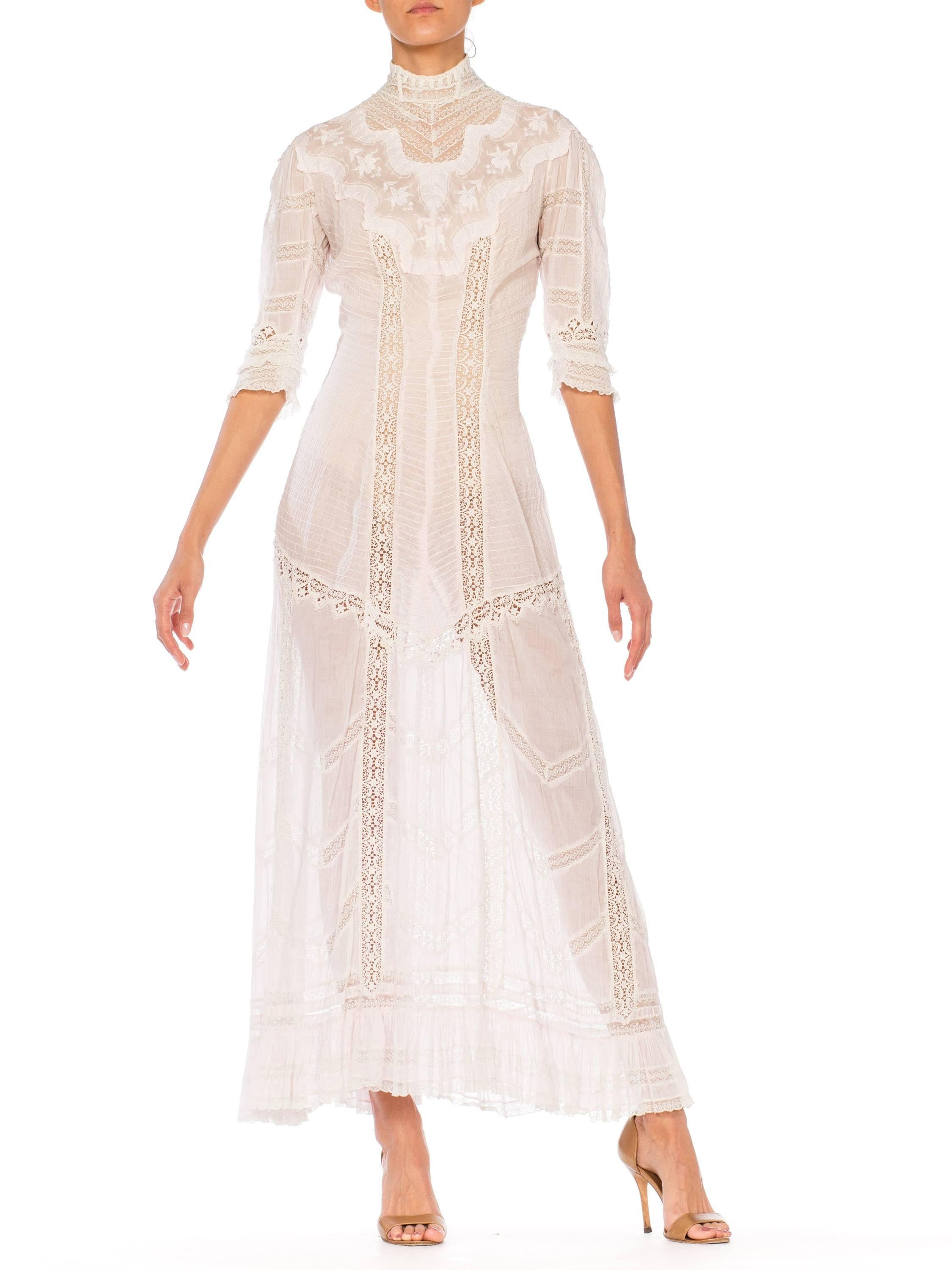 Belle Epoque Swan Neck Princess Line Victorian Organic Cotton and Lace Tea Dress 1