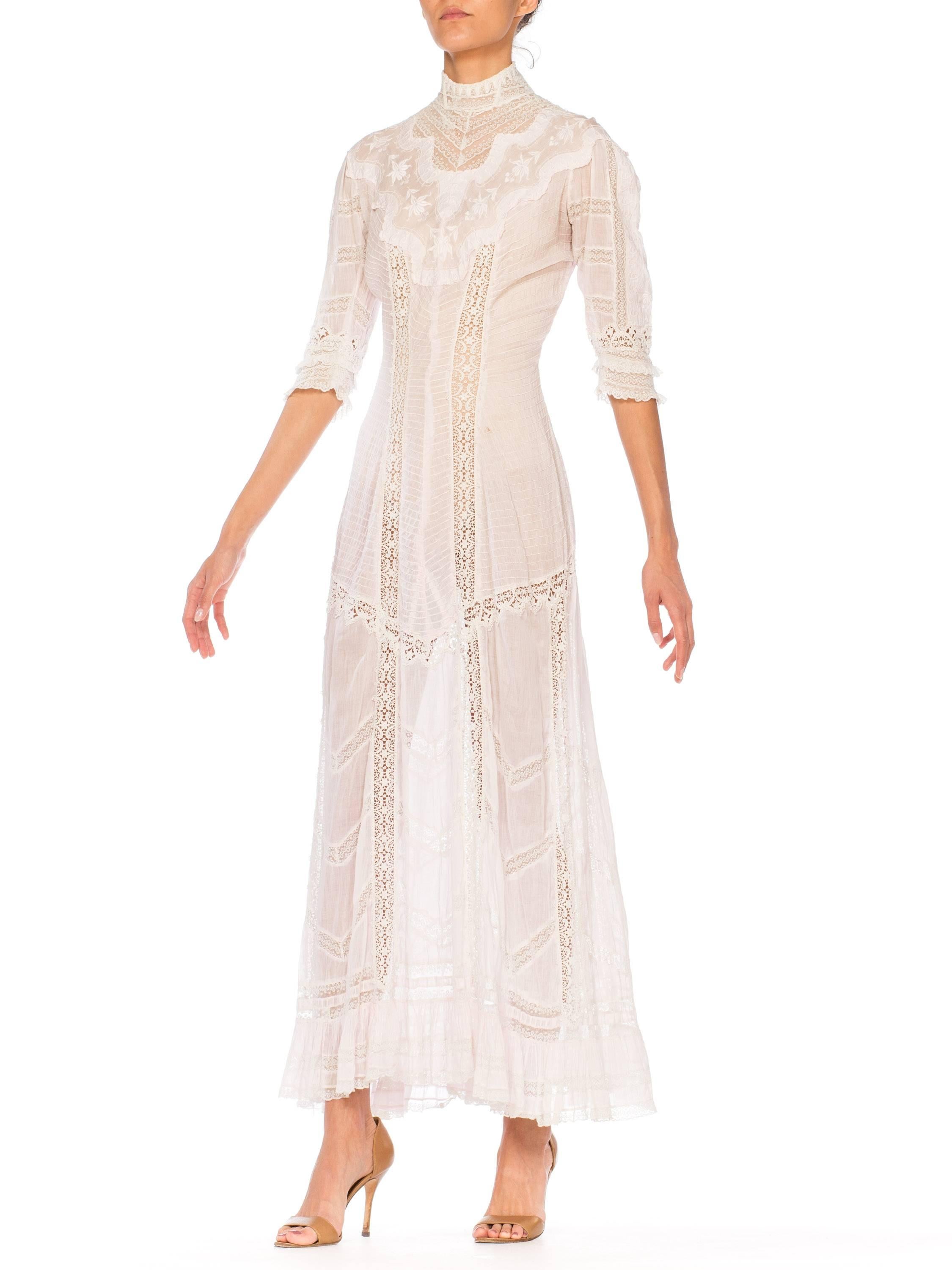 Belle Epoque Swan Neck Princess Line Victorian Organic Cotton and Lace Tea Dress 2