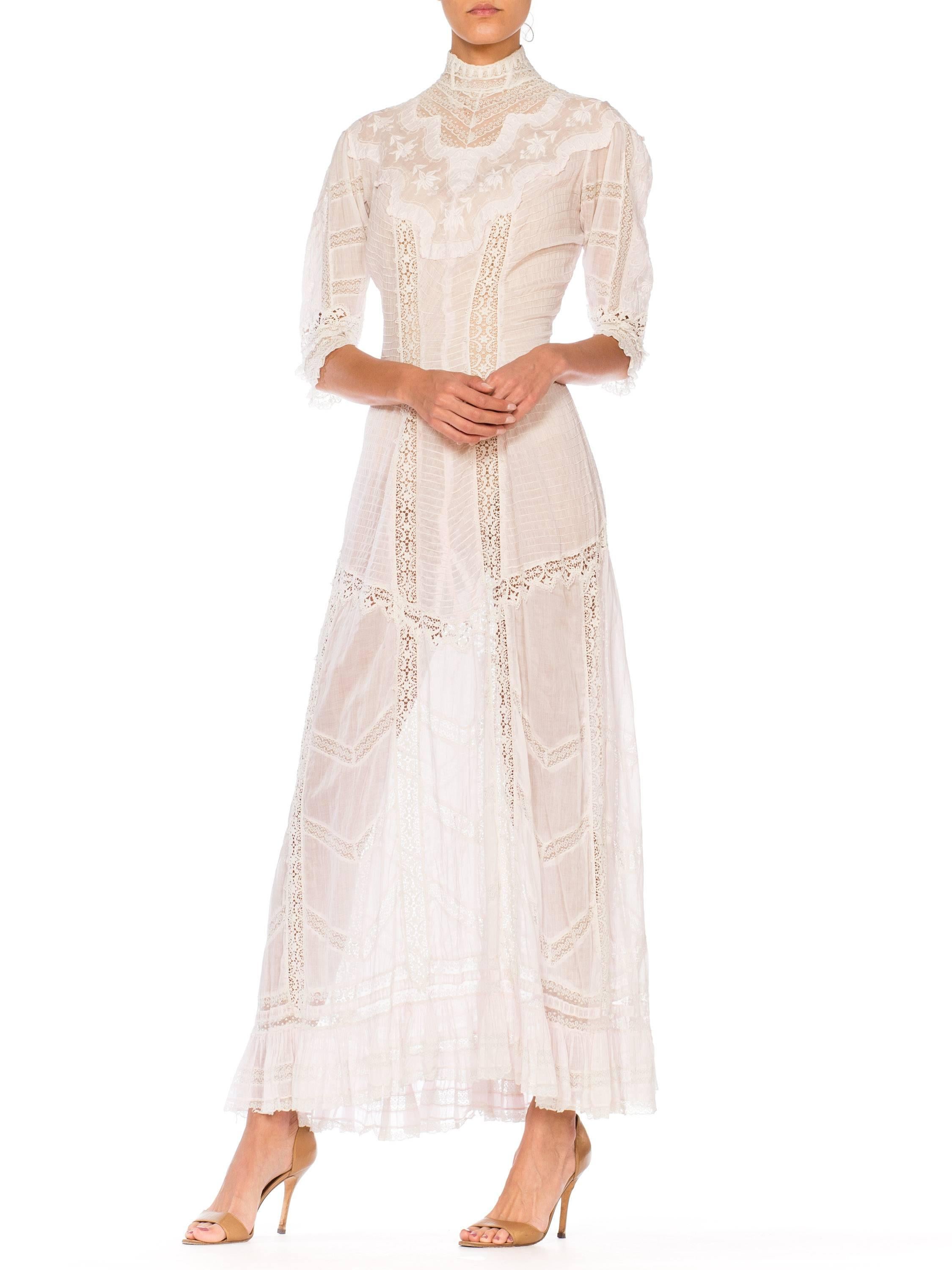 Belle Epoque Swan Neck Princess Line Victorian Organic Cotton and Lace Tea Dress 5