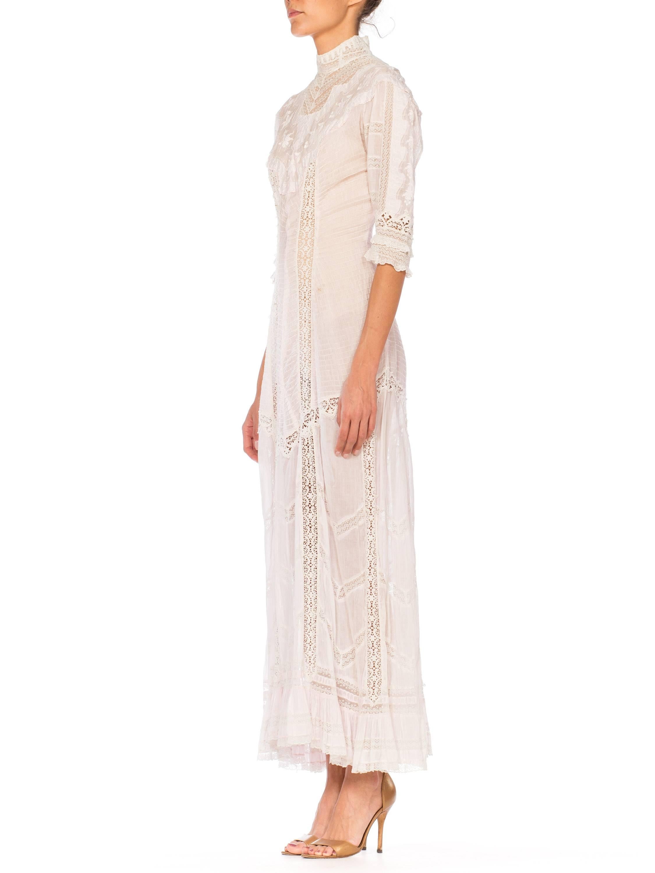 Belle Epoque Swan Neck Princess Line Victorian Organic Cotton and Lace Tea Dress 6