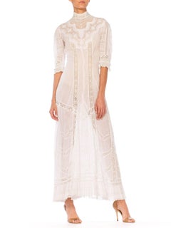 Belle Epoque Swan Neck Princess Line Victorian Organic Cotton and Lace Tea Dress