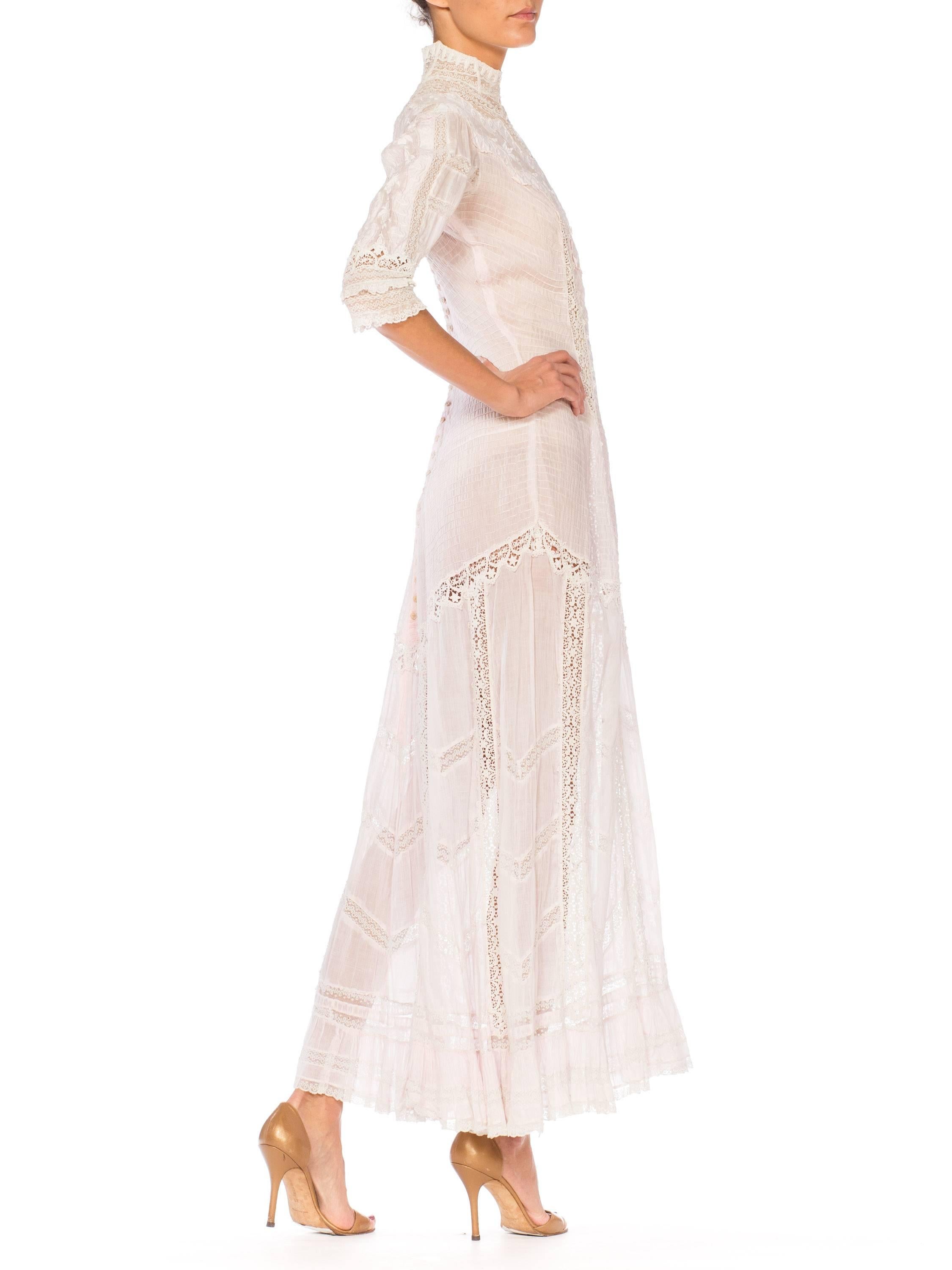 Belle Epoque Swan Neck Princess Line Victorian Organic Cotton and Lace Tea Dress 8