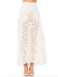 Mid Victorian Hand Embroidered Organic Cotton Eyelet Paisley Skirt