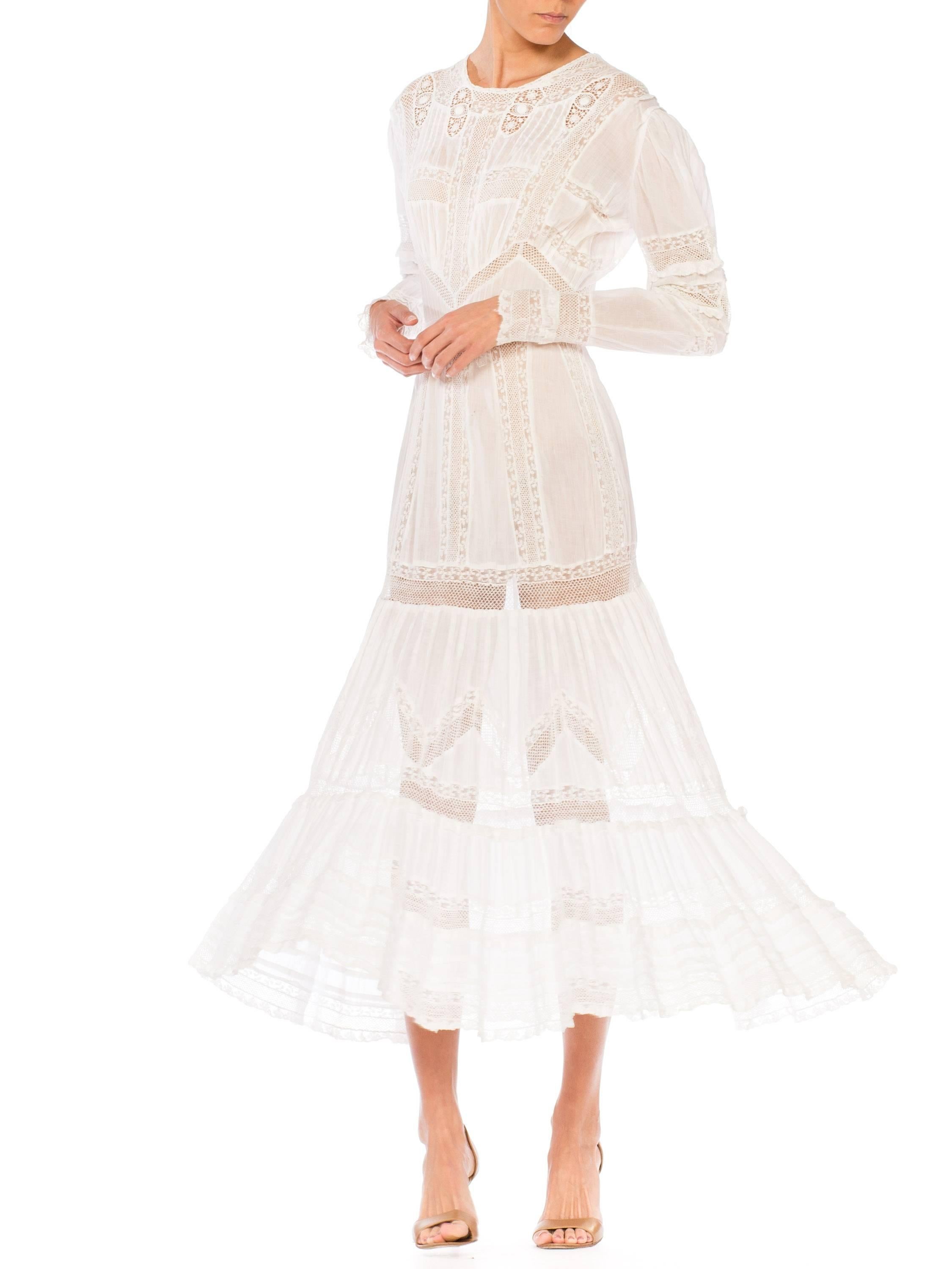 Edwardian Lace Dress With Rose Crochet and Strips of Lace 4
