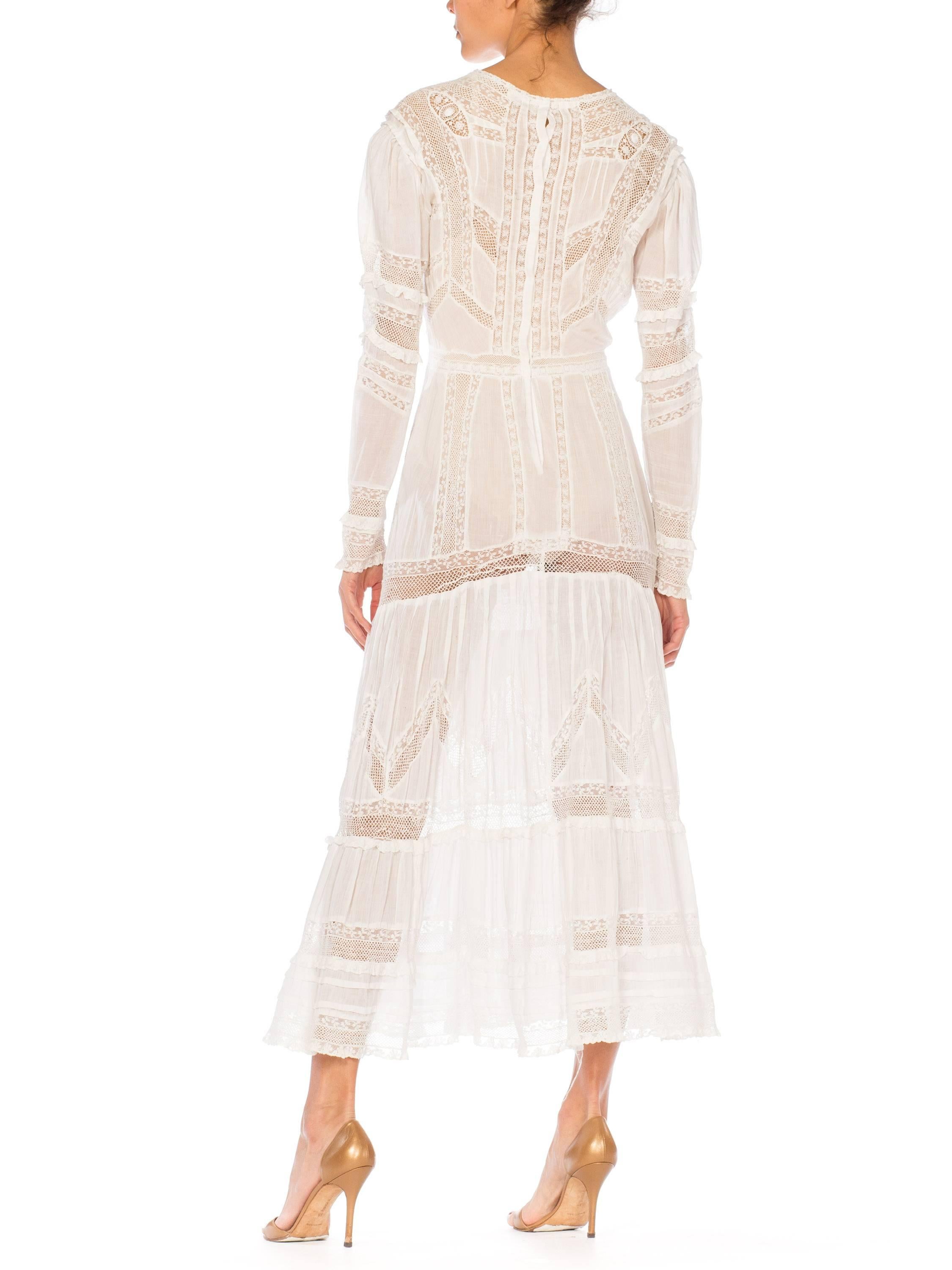 Edwardian Lace Dress With Rose Crochet and Strips of Lace 8