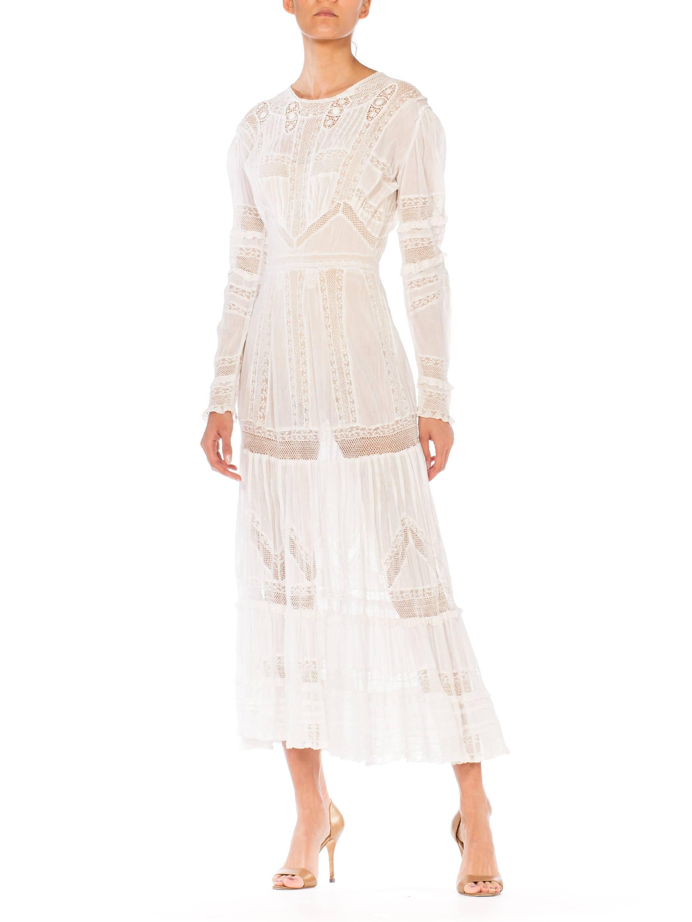 Edwardian Lace Dress With Rose Crochet and Strips of Lace 5