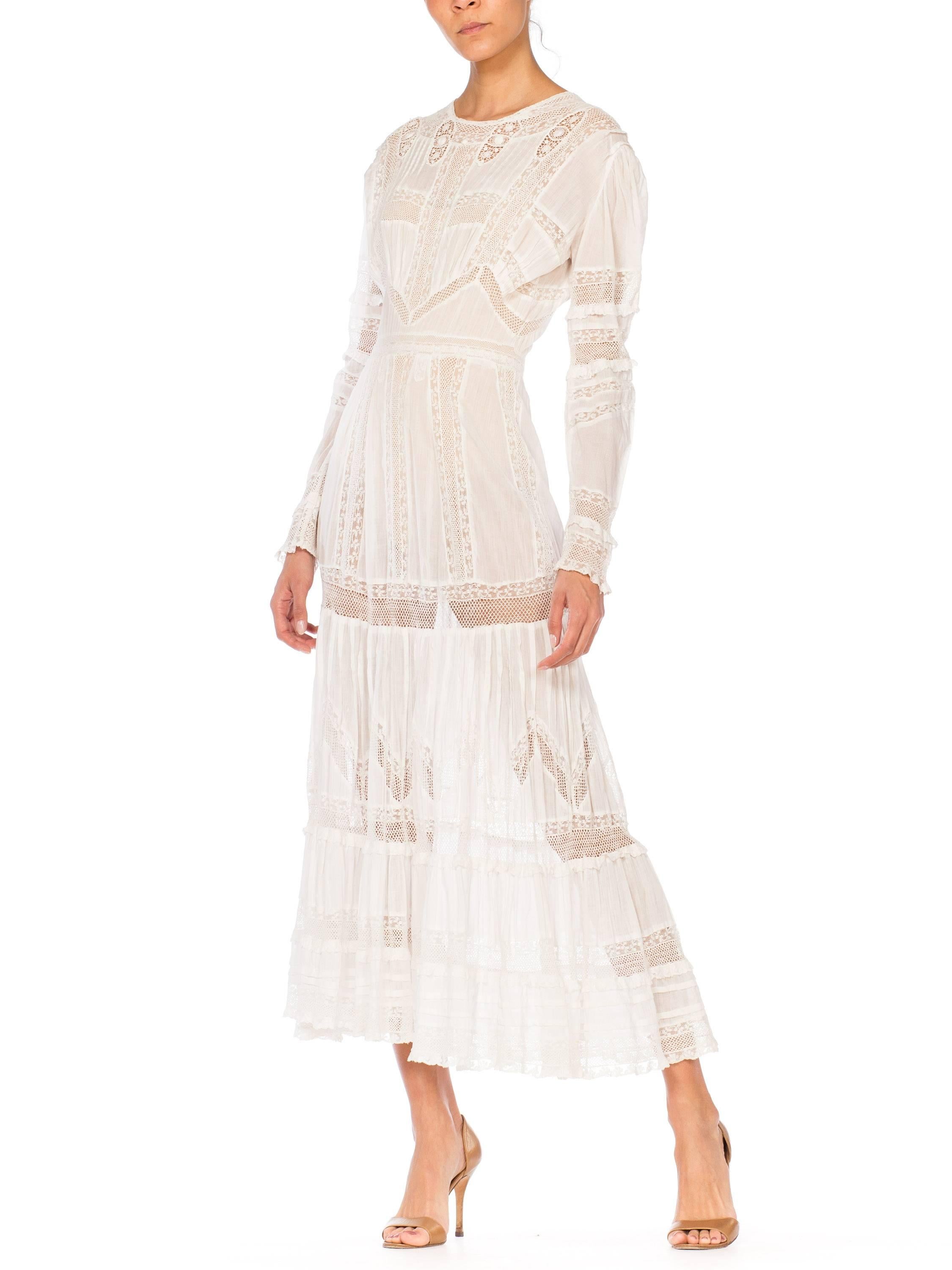 Edwardian Lace Dress With Rose Crochet and Strips of Lace 10