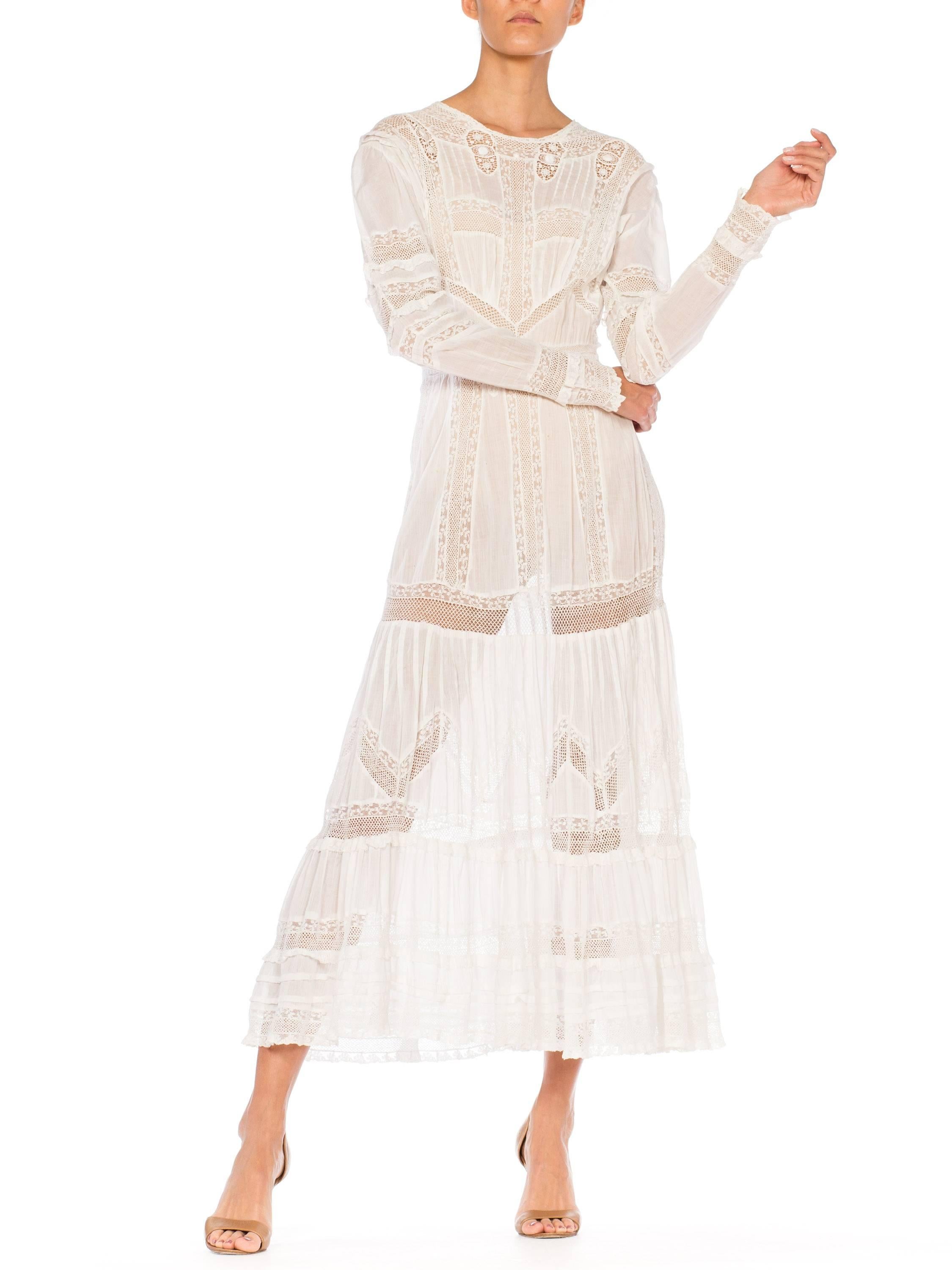 Edwardian Lace Dress With Rose Crochet and Strips of Lace 6