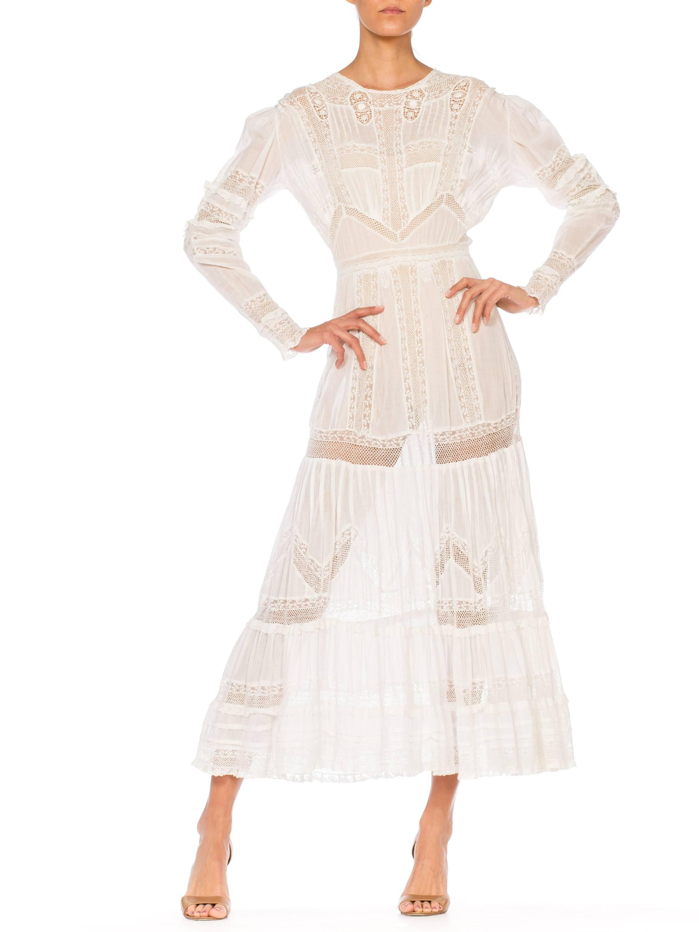 Edwardian Lace Dress With Rose Crochet and Strips of Lace 1