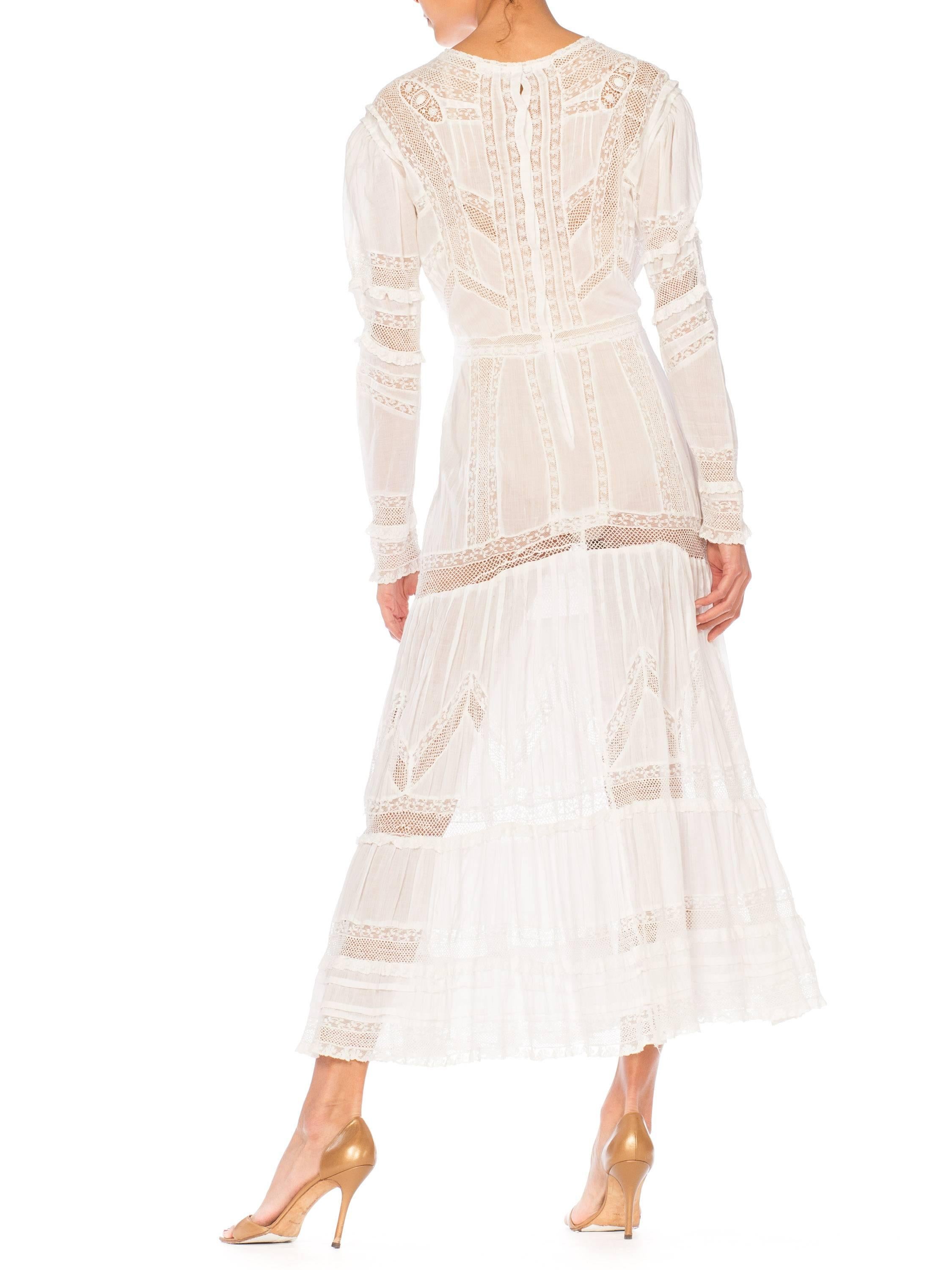 Edwardian Lace Dress With Rose Crochet and Strips of Lace 3