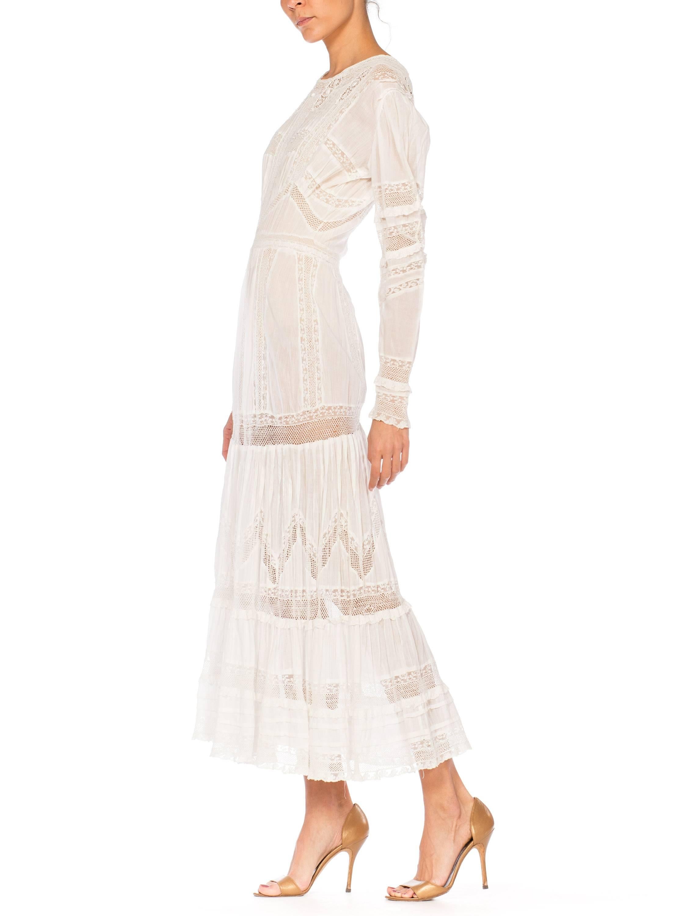 Edwardian Lace Dress With Rose Crochet and Strips of Lace 2