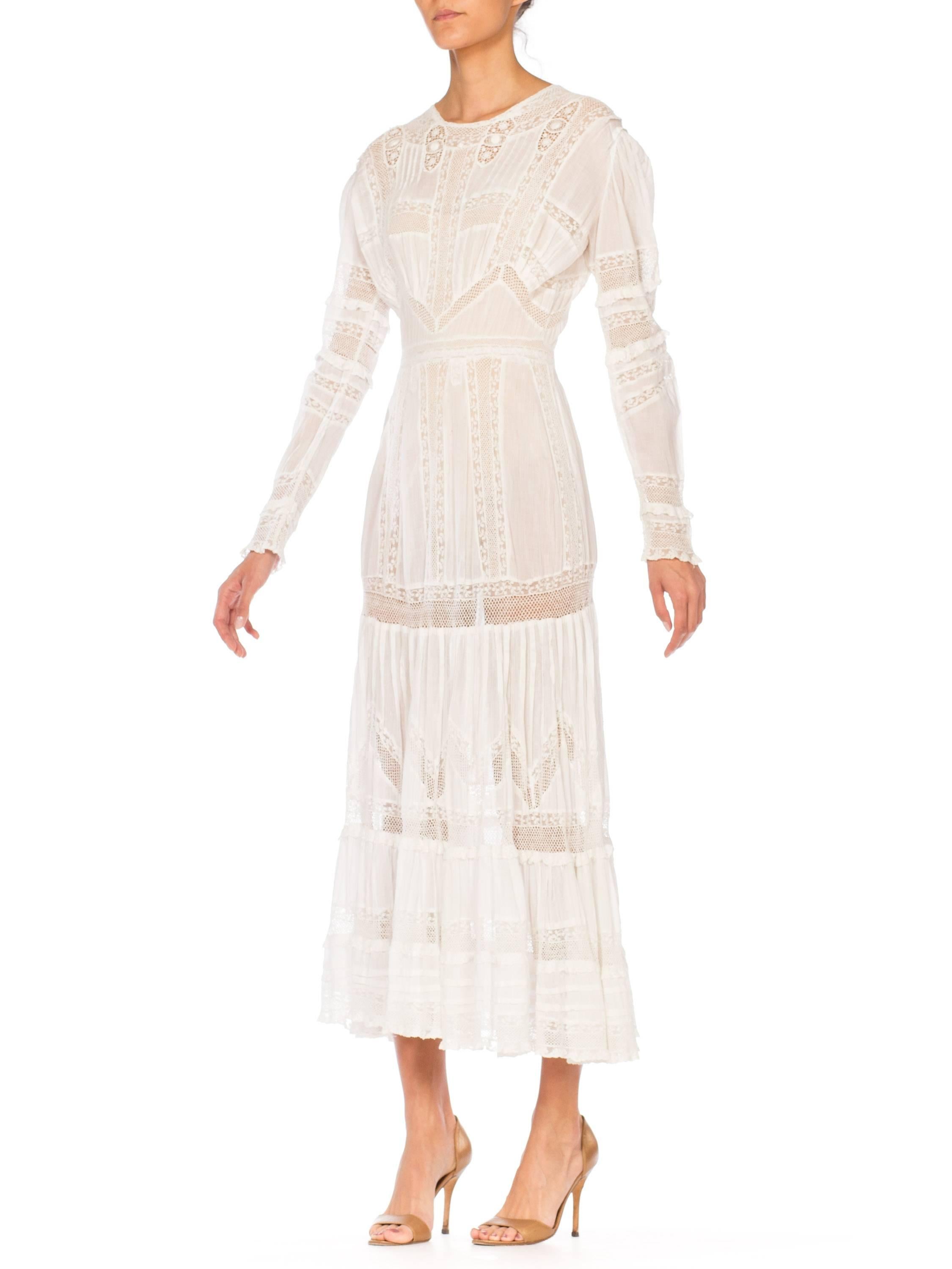 Edwardian Lace Dress With Rose Crochet and Strips of Lace In Excellent Condition In New York, NY