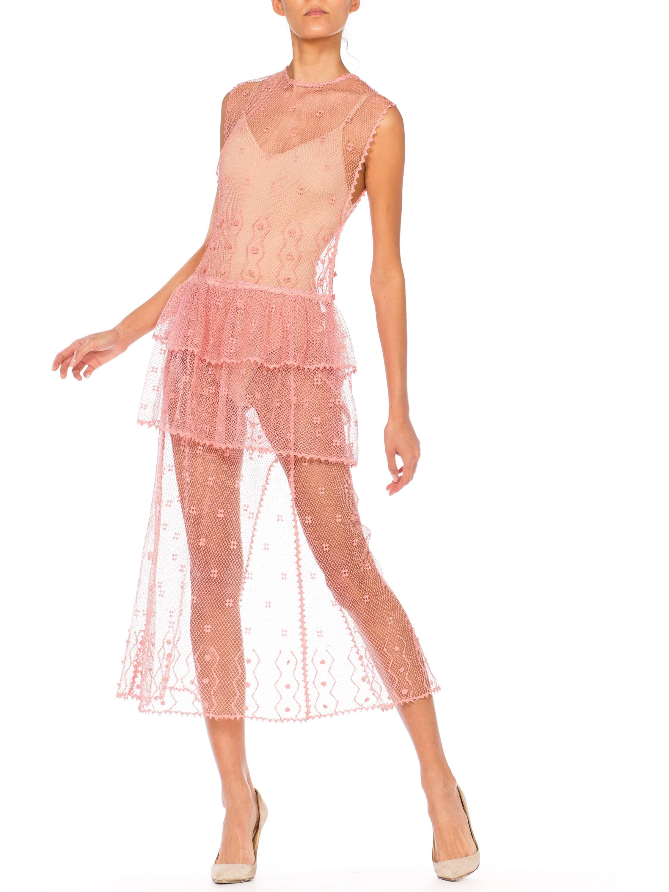 Sheer Pink Hand Crochet Cotton Net Dress, 1980s   6