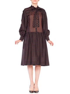 Albert Nipon 1980s Gucci Style Bow Neck Button Down Dress