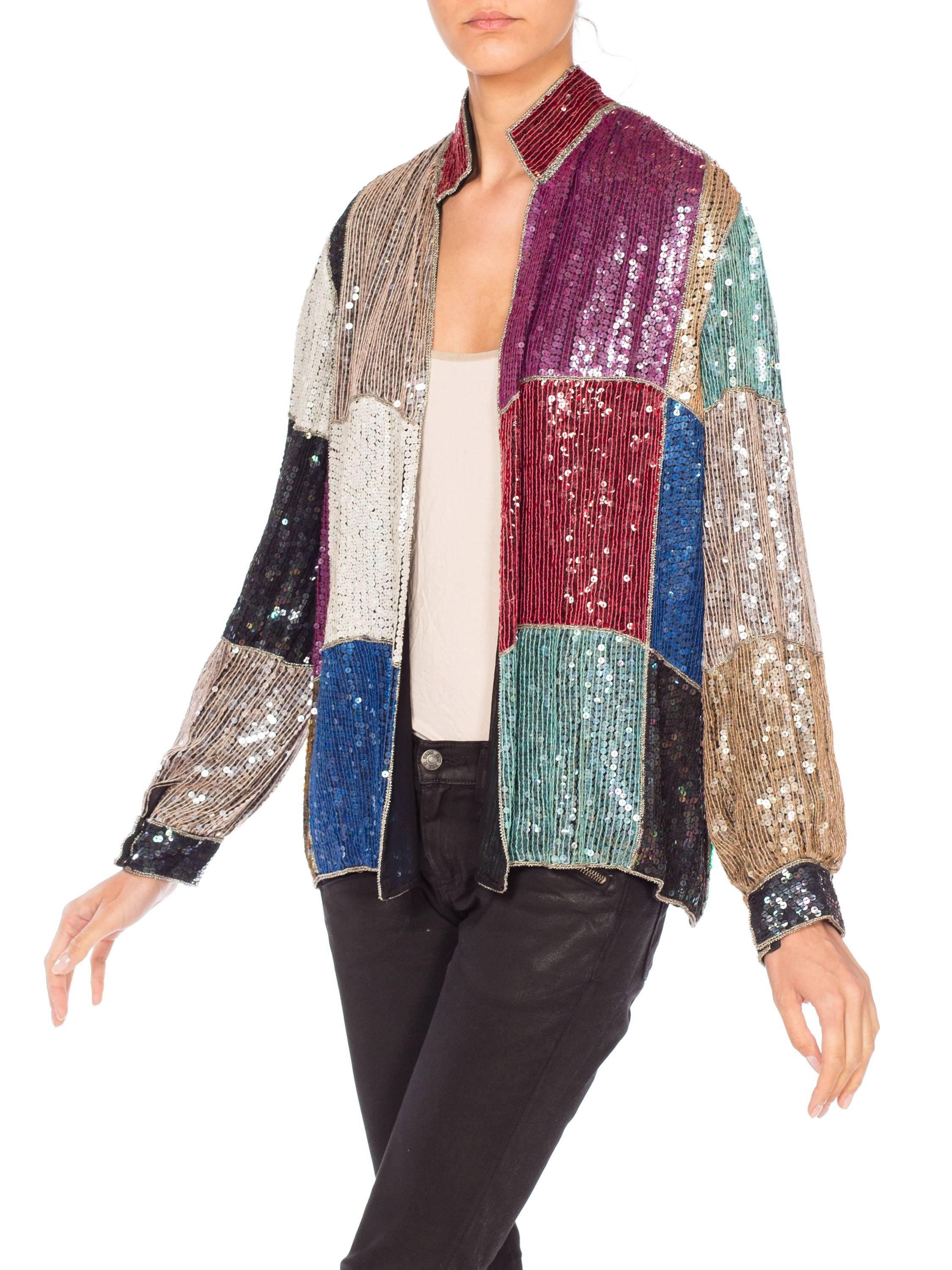 Beaded Sequin Silk Jacket, 1980s  In Good Condition In New York, NY