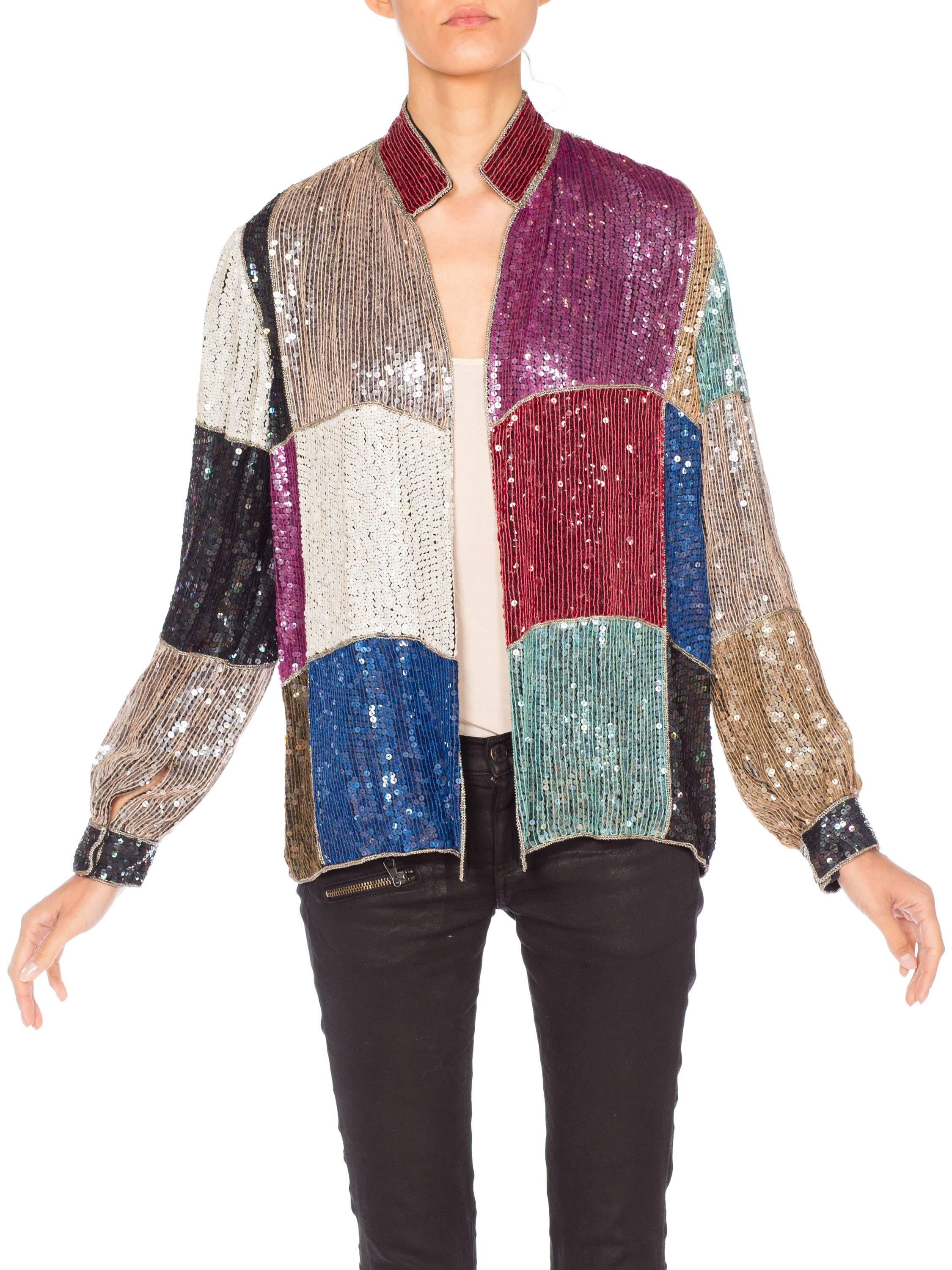 1980s Glam Beaded Sequin Silk Jacket