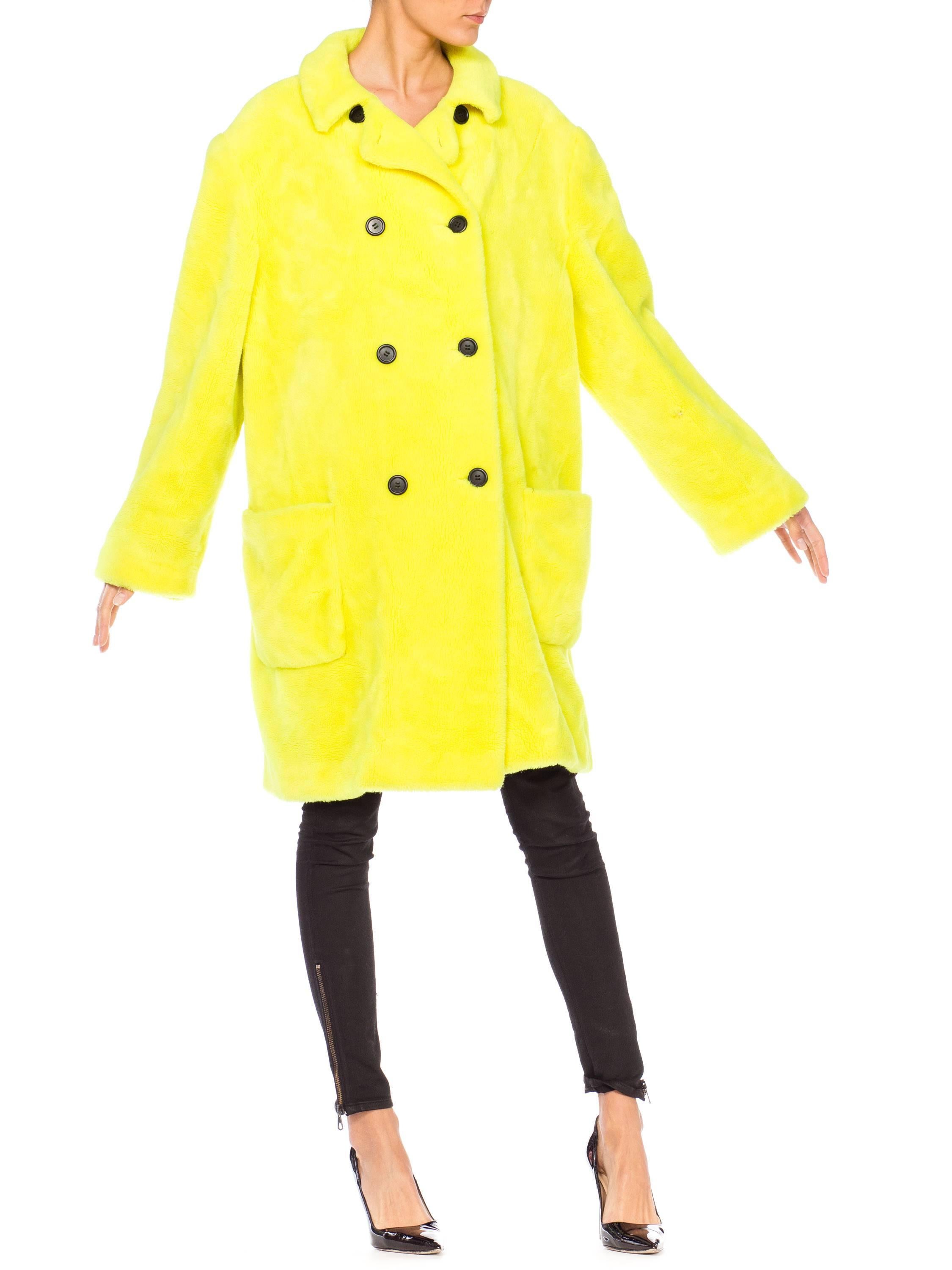 Stephen Sprouse Oversized Highlighter Yellow Faux Fur Coat, 1980s  In Good Condition In New York, NY