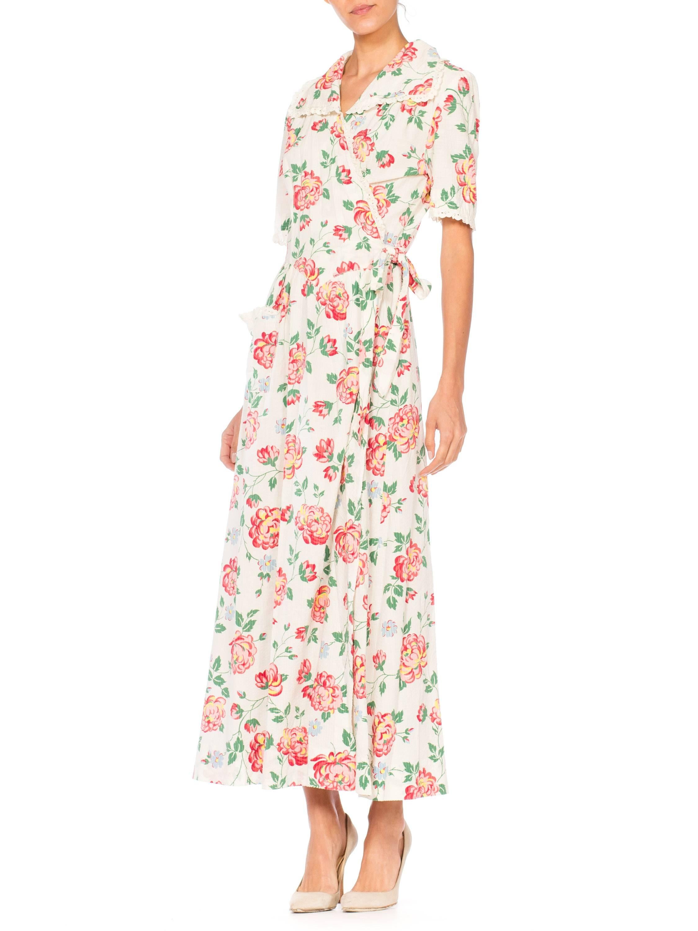 1940s Floral Printed Cotton Dress