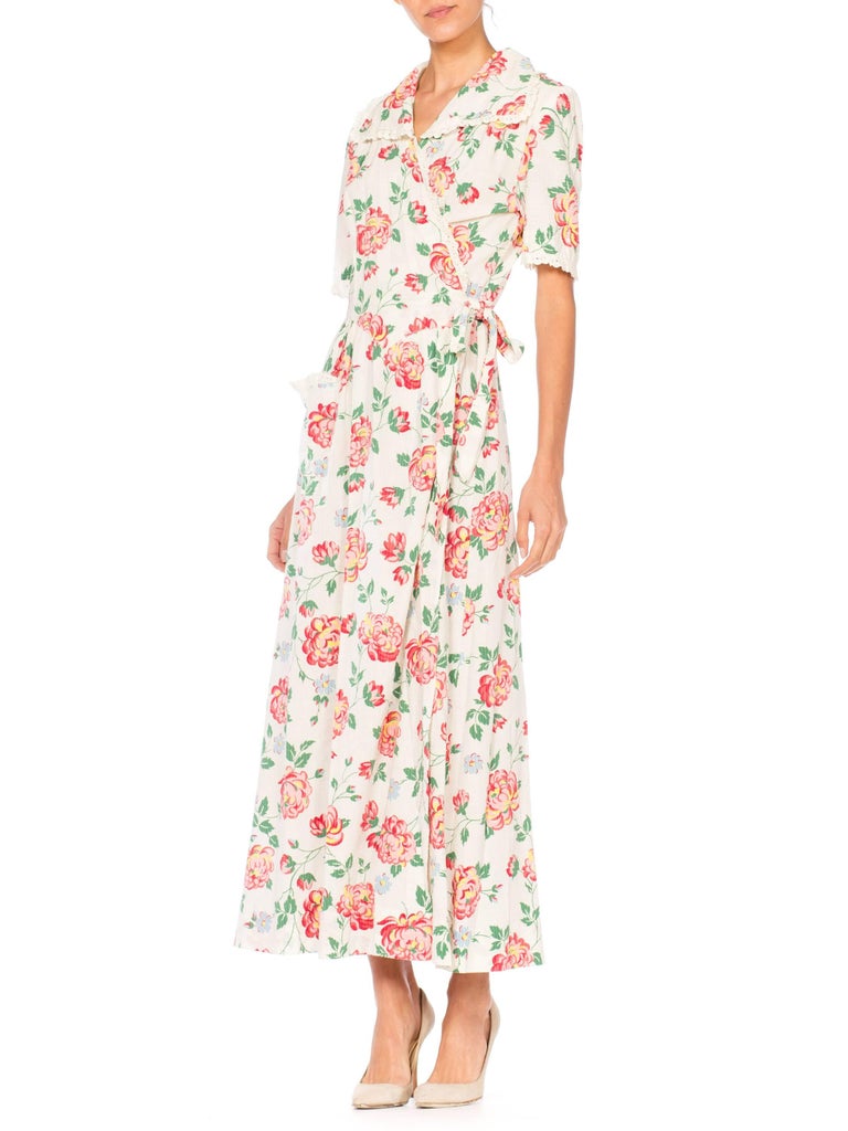 Floral Printed Cotton Dress, 1940s at 1stDibs