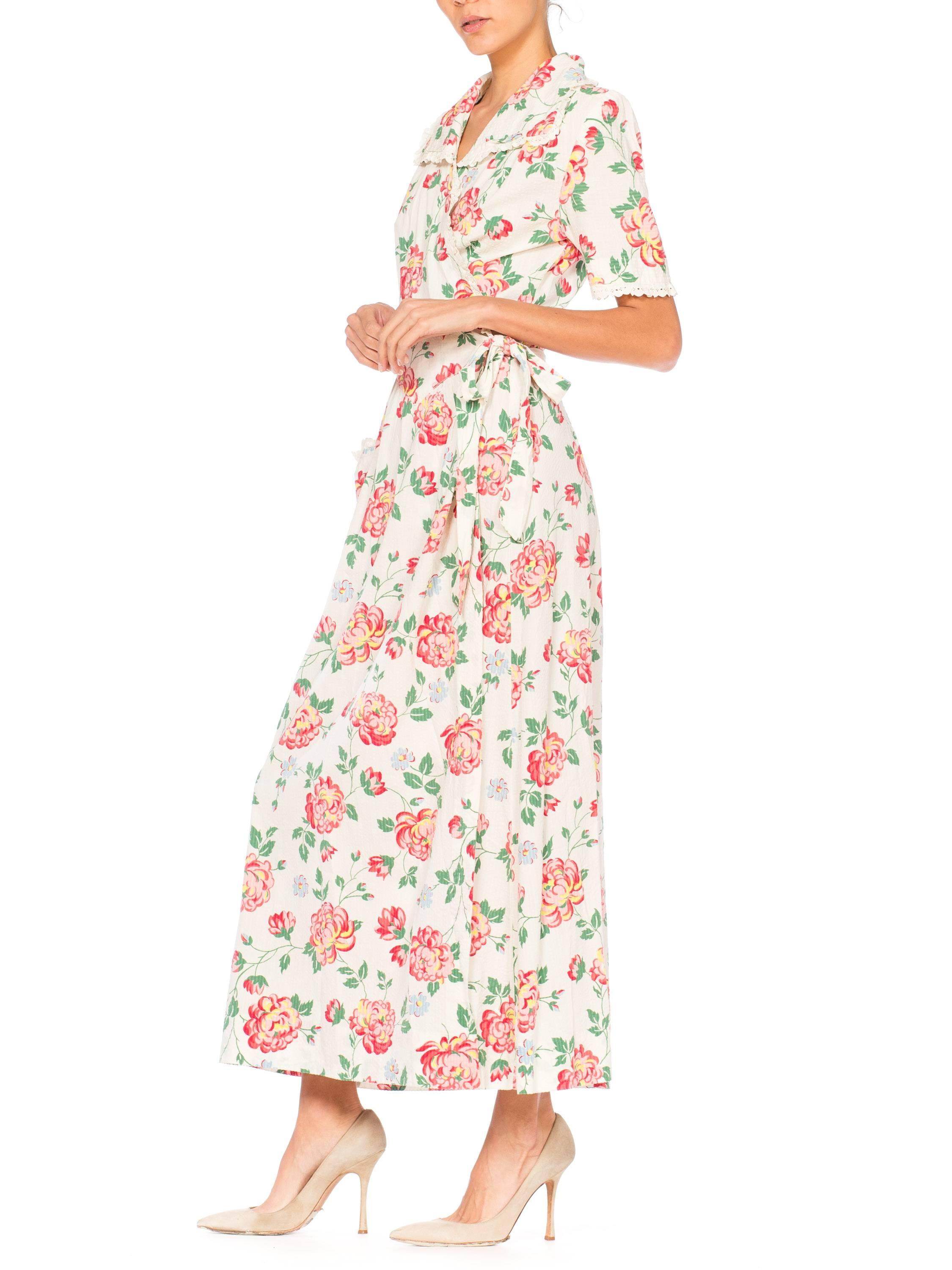 Women's Floral Printed Cotton Dress, 1940s 