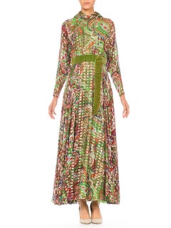 Moroccan Inspired Printed Chiffon Dress woven with Lurex, 1970s