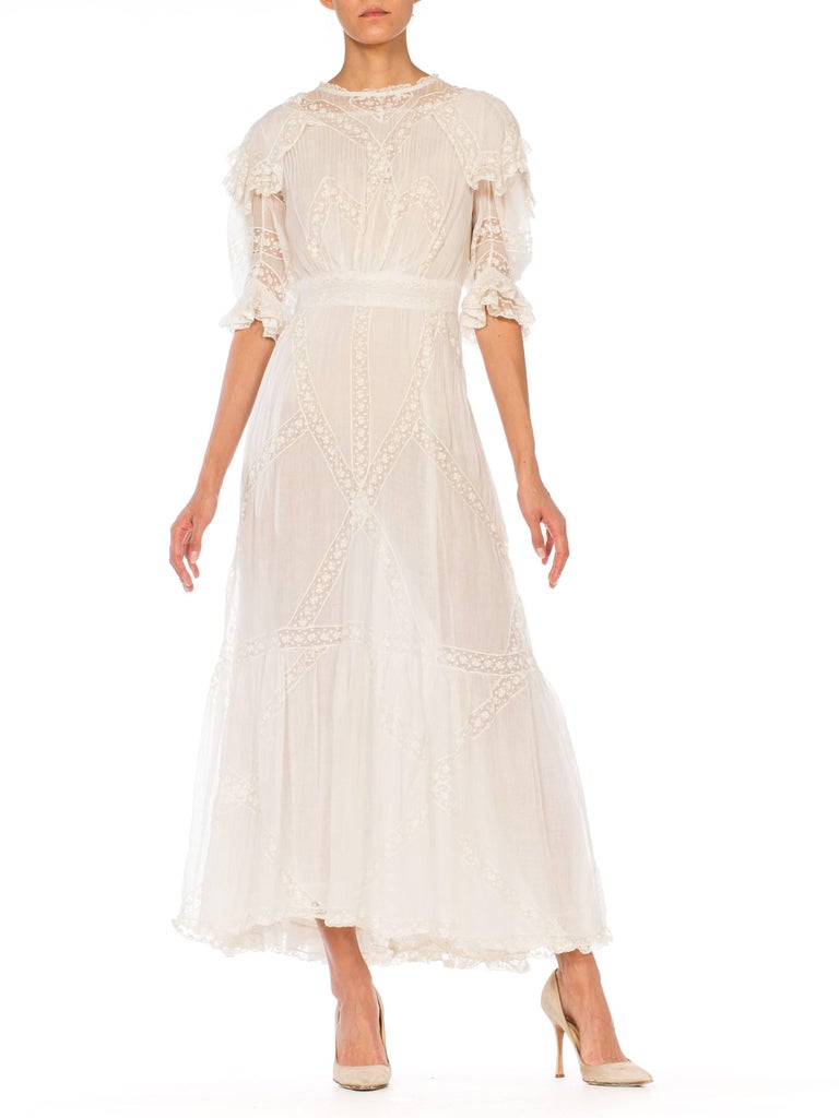 Belle Epoque Late Victorian Cotton and Lace Tea Dress at 1stDibs