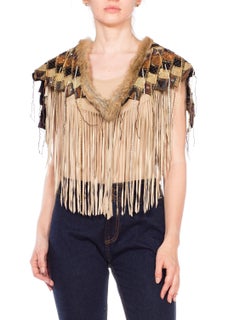 Suede Fringe Capelet With Fur Trim