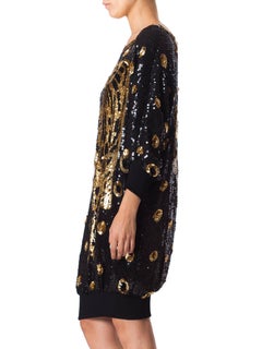 1980s Gucci Style Sequined Tiger Leopard Oversized Pullover Top Dress