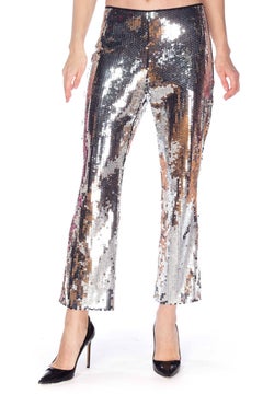 Dolce & Gabbana Silver Metallic Sequined Low-Rise Pants