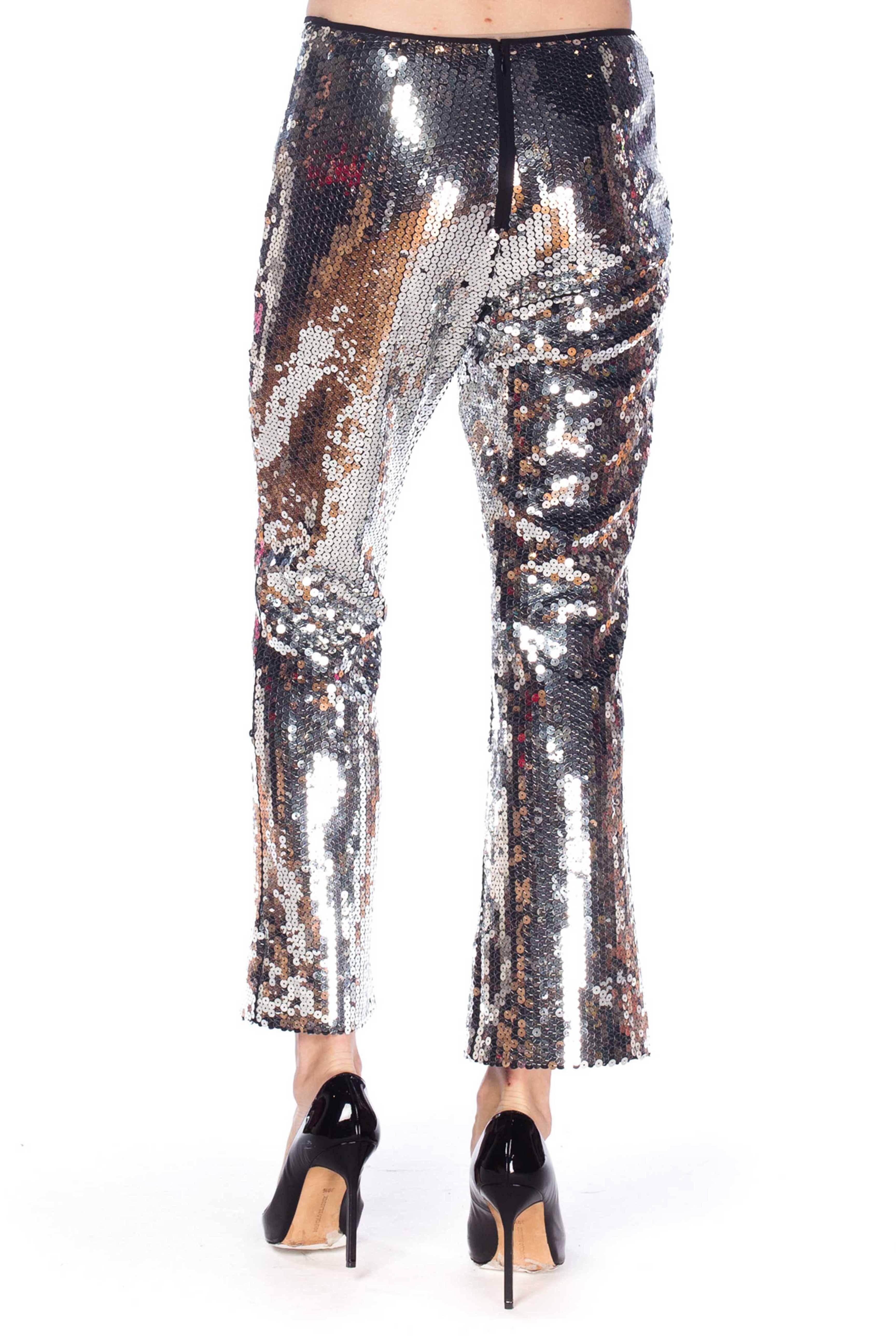 Dolce & Gabbana Silver Metallic Sequined Low-Rise Pants 2