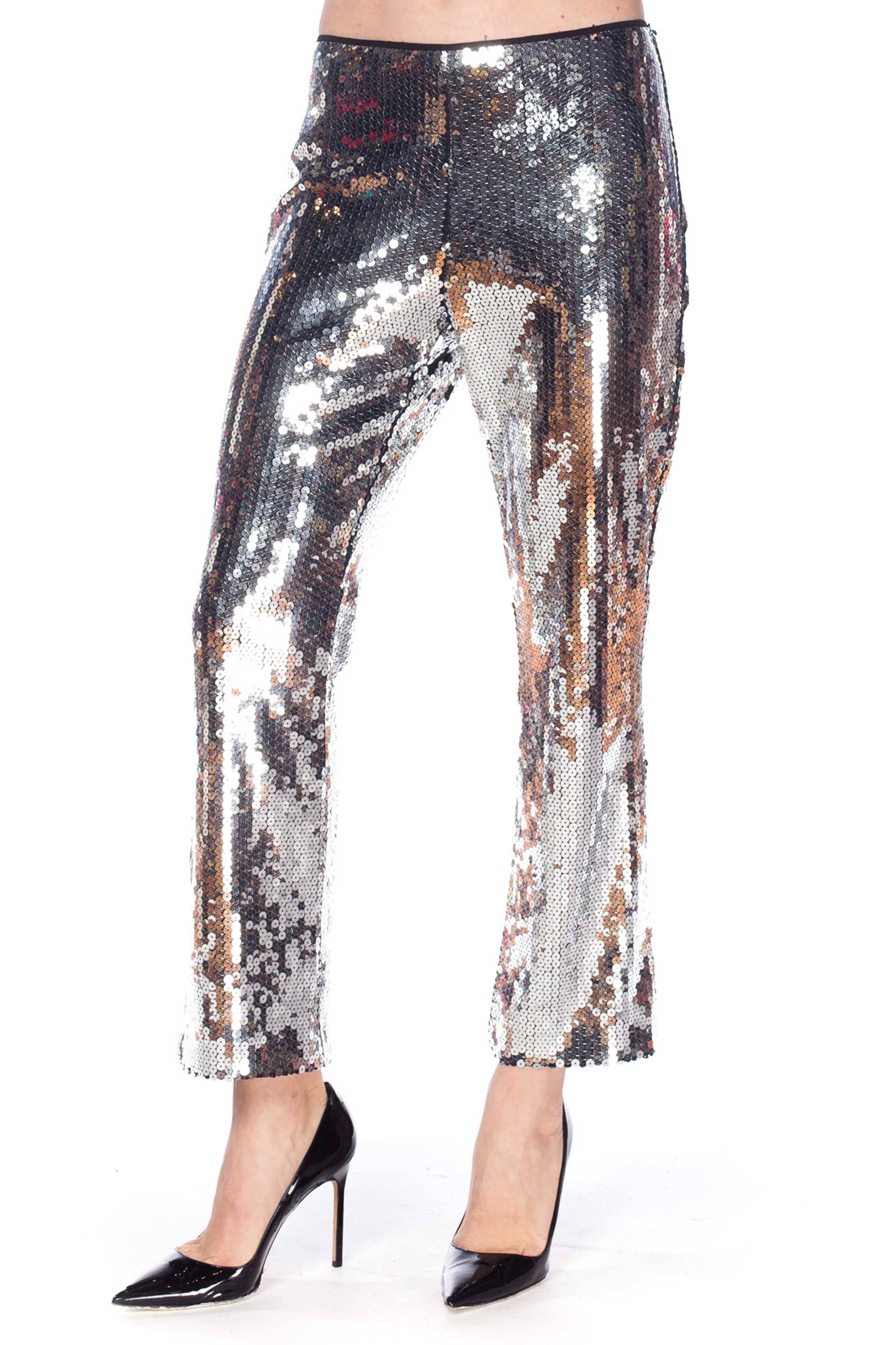 Dolce & Gabbana Silver Metallic Sequined Low-Rise Pants 5