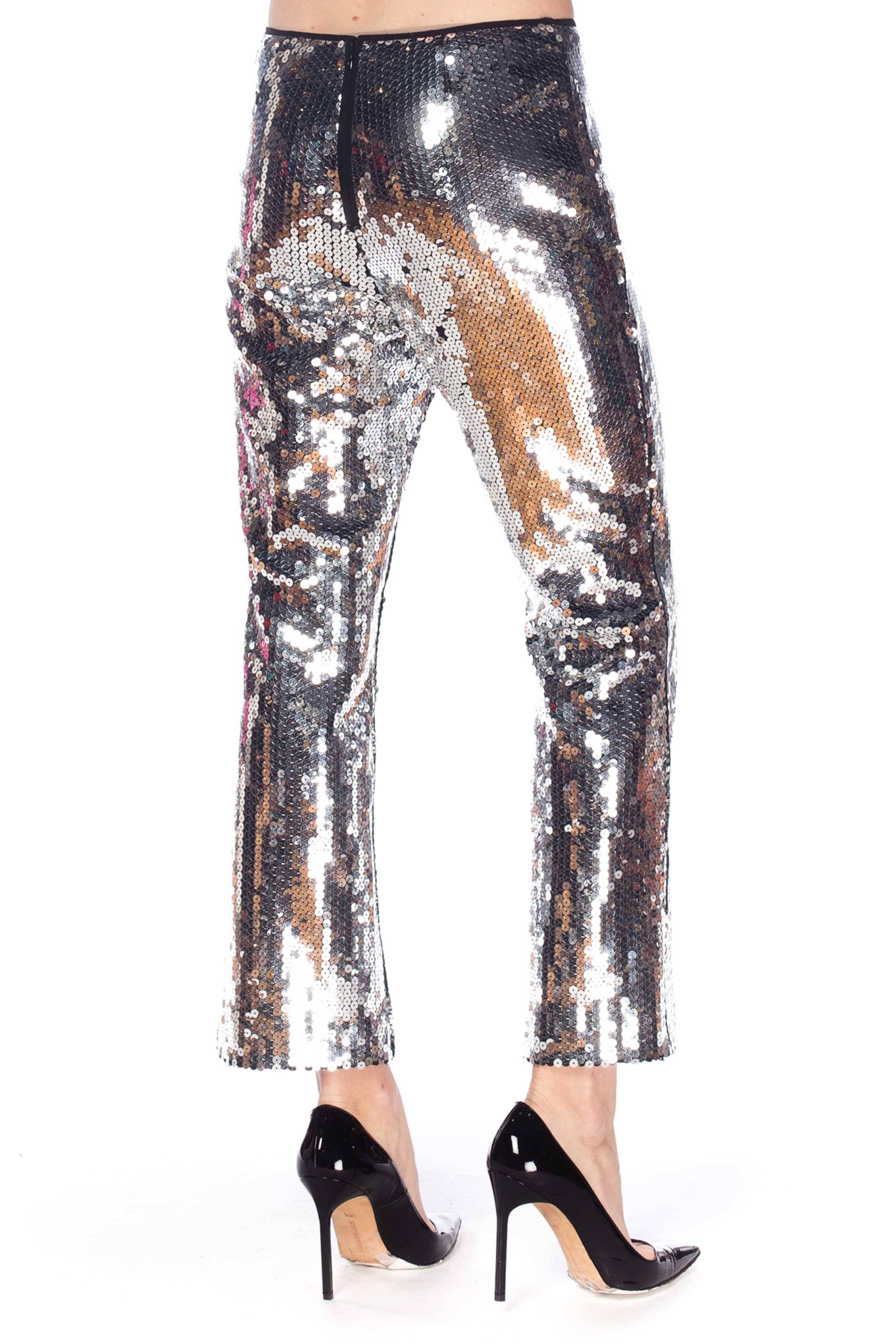 Dolce & Gabbana Silver Metallic Sequined Low-Rise Pants 1
