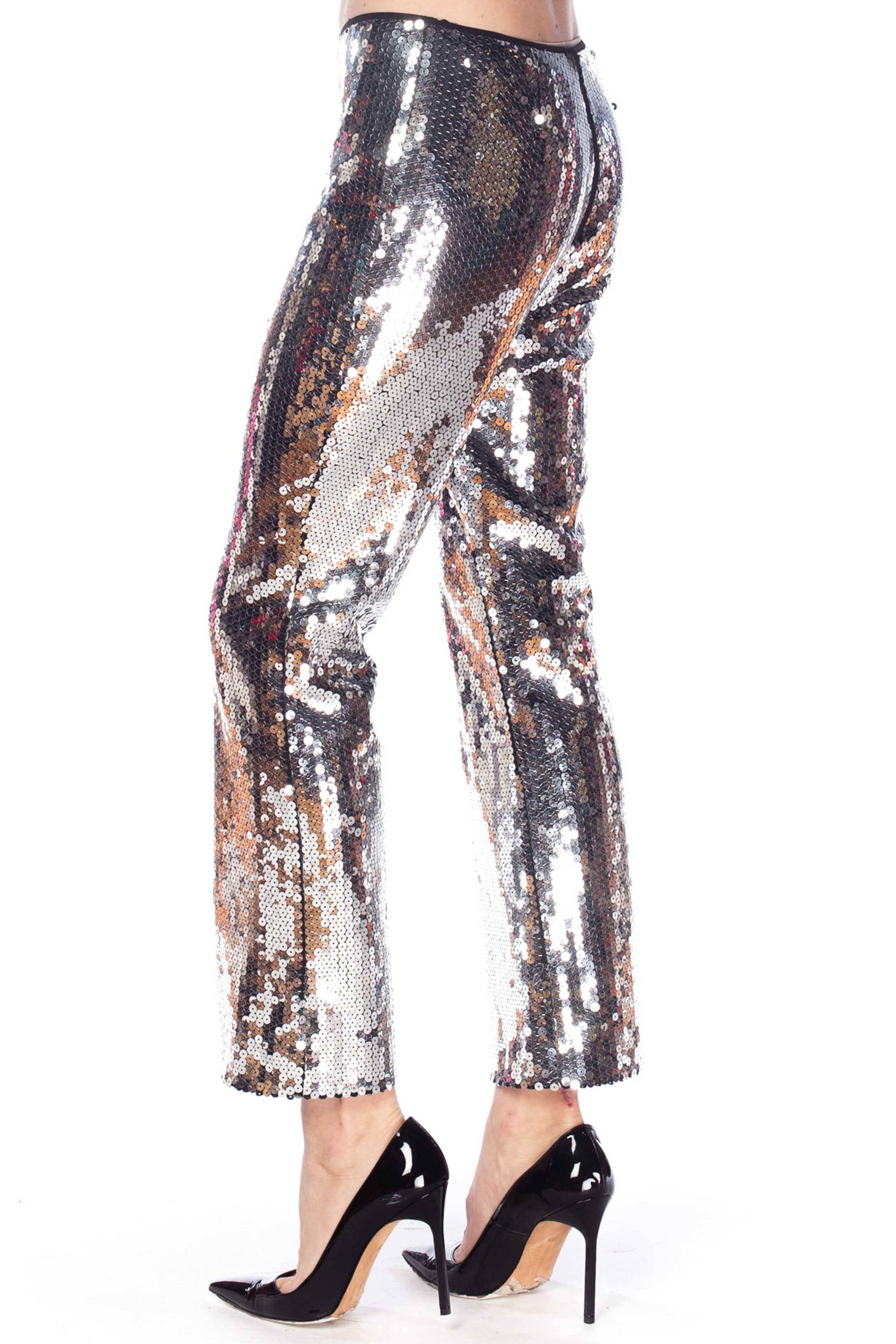 Dolce & Gabbana Silver Metallic Sequined Low-Rise Pants 3