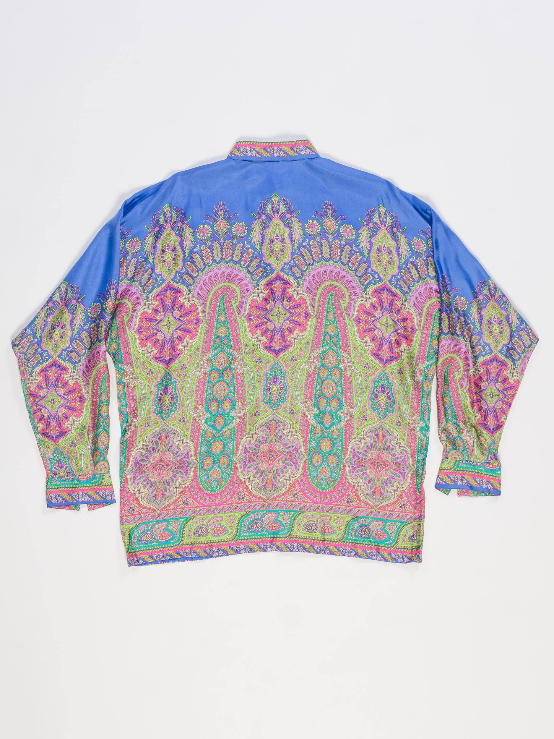 Gray 1990S GIANNI VERSACE Men's Silk Paisley Shirt Sz 52