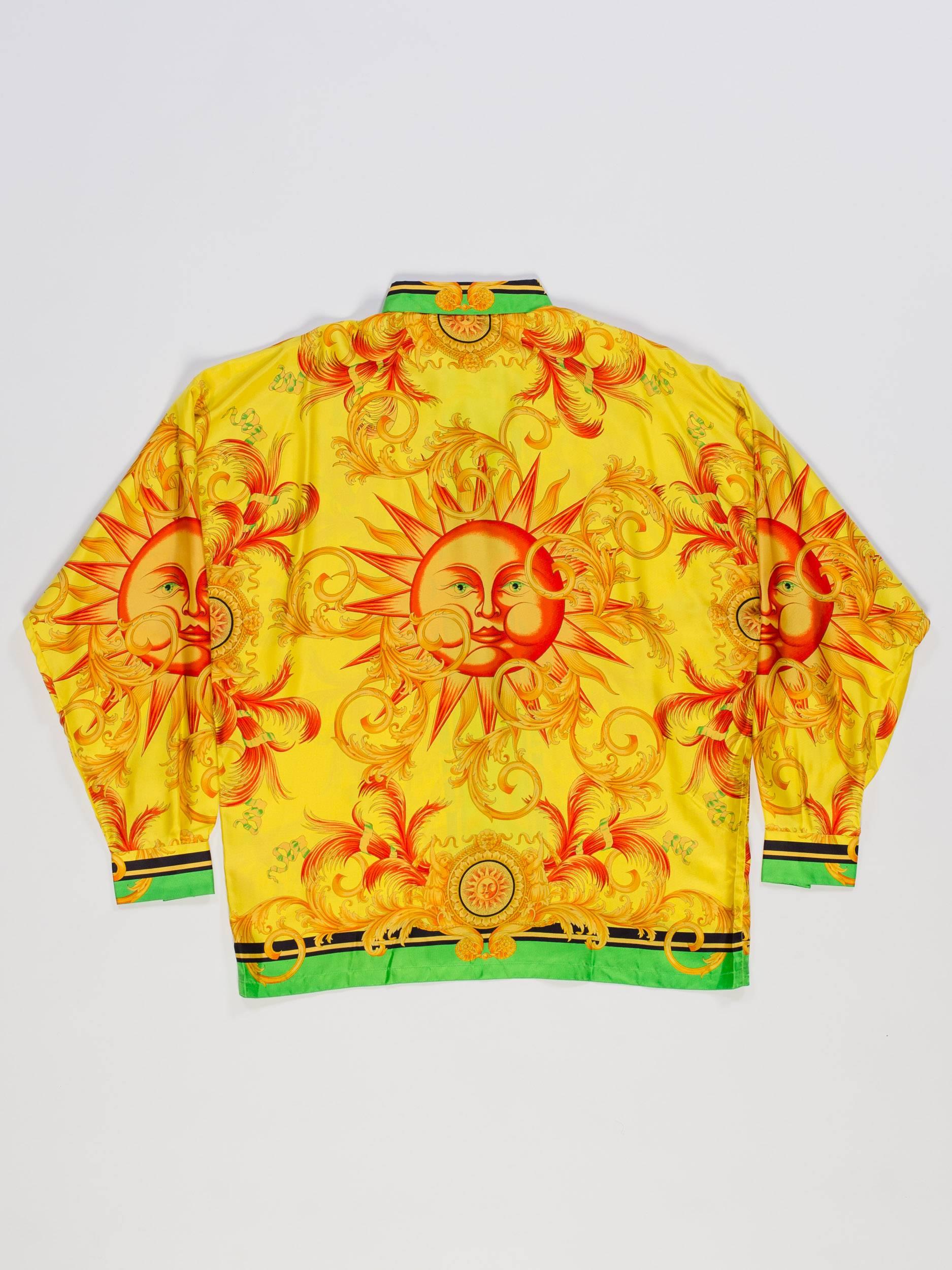 Versace Yellow Baroque Sun Silk Shirt In Excellent Condition In New York, NY