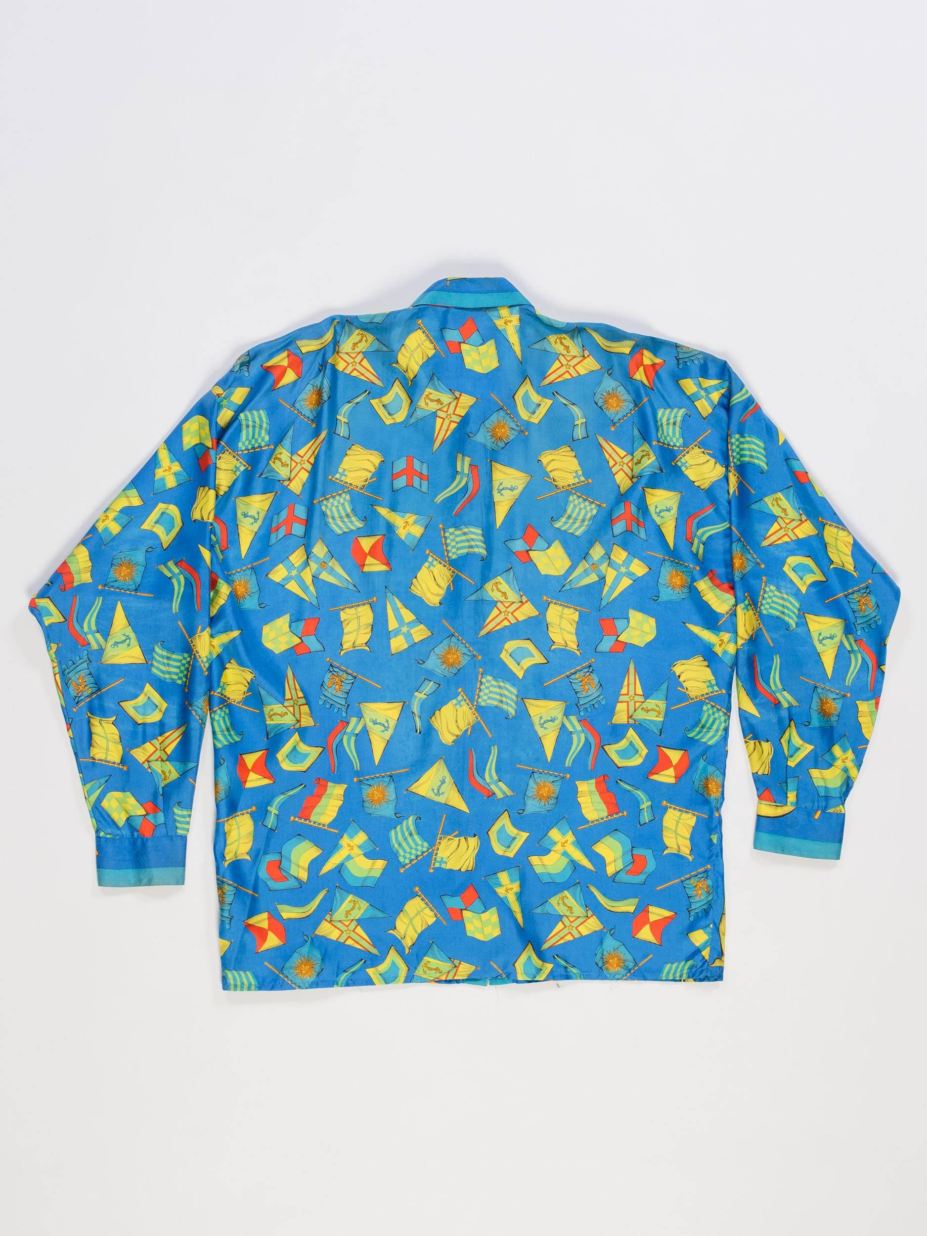 1990s Gianni Versace Nautical Flag Print Silk Shirt