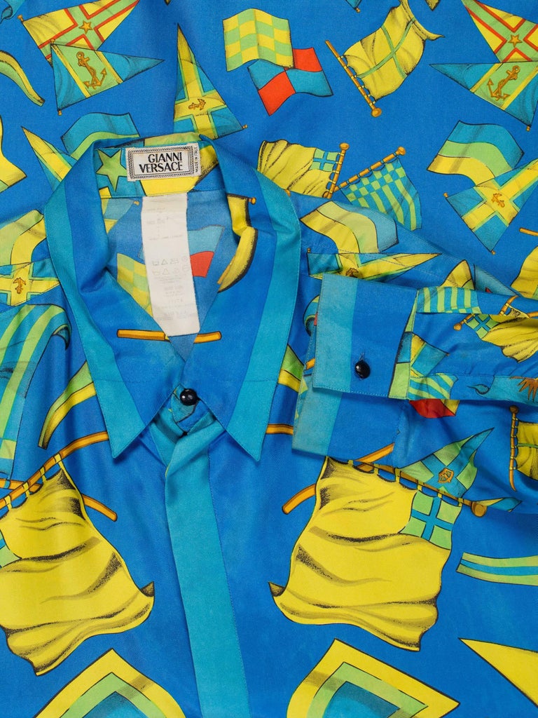 Gianni Versace Nautical Flag Print Silk Shirt, 1990s For Sale at 1stDibs