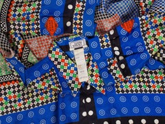 1990S GIANNI VERSACE Multicolor Geometric Silk Men's Shirt Sz 52