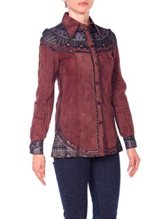 1970s Roberto Cavalli Printed Suede Leather Shirt Jacket