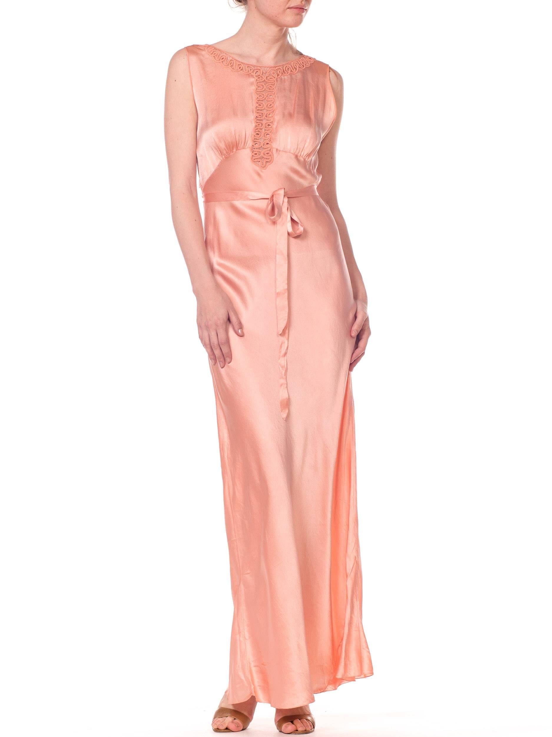 Orange 1930S Blush Pink Haute Couture Silk Charmeuse Bias Cut Negligee With Handmade L