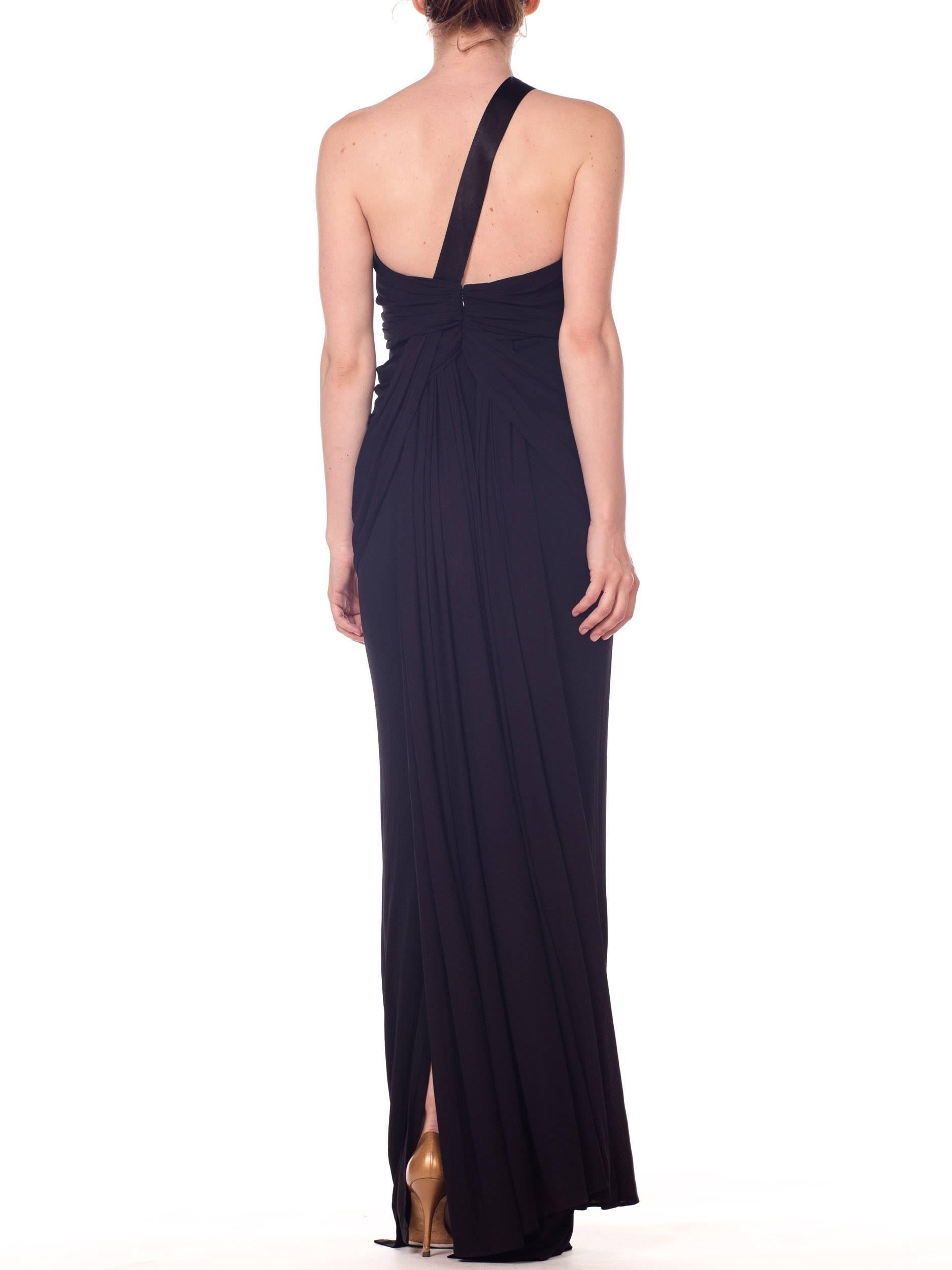 2000S Black Poly/Viscose Jersey Slinky Asymmetrically Draped Gown In Excellent Condition For Sale In New York, NY