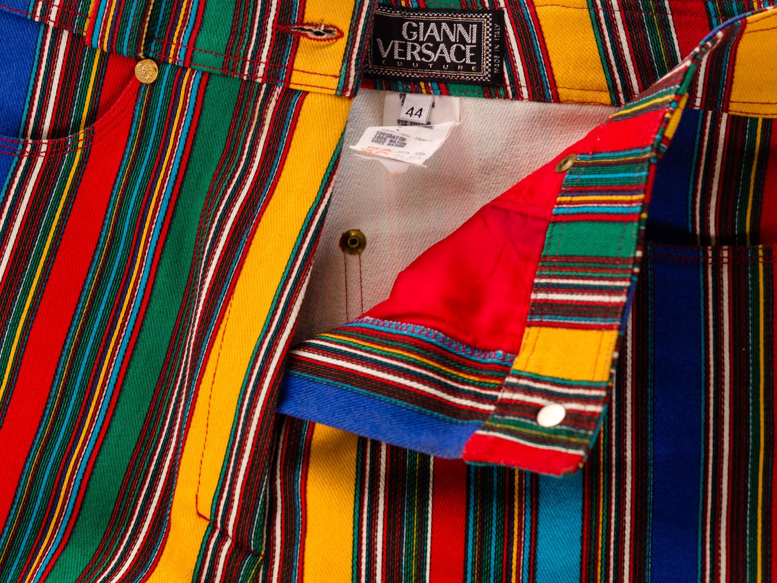 1990S GIANNI VERSACE Rainbow Striped Cotton Denim Shorts 3